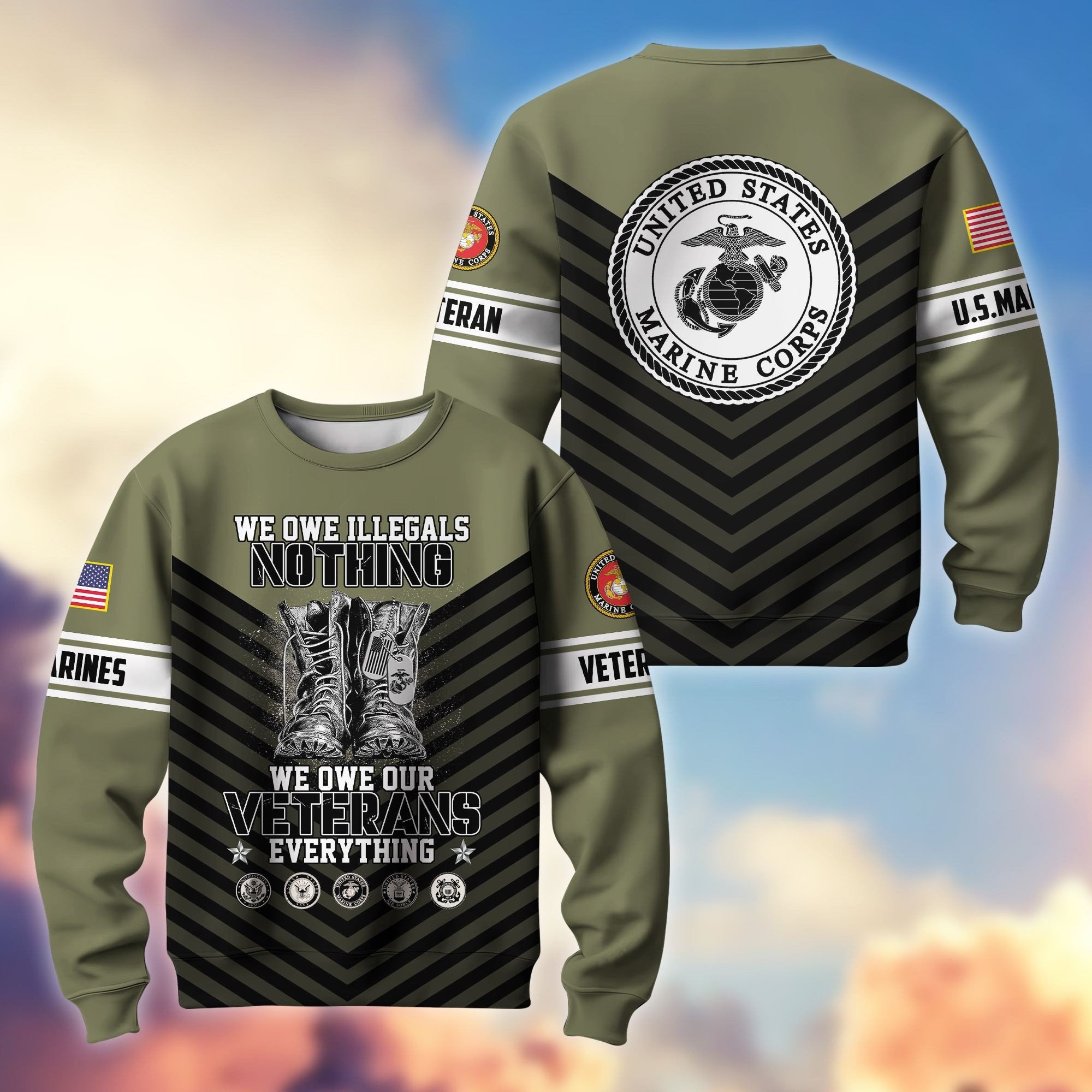 Premium US Veterans Sweatshirt BPHN170112, We Owe Our Veterans Everything, Gifts For US Veterans, Gifts On Father's Day, Memorial Day, Independence Day, Veterans Day.