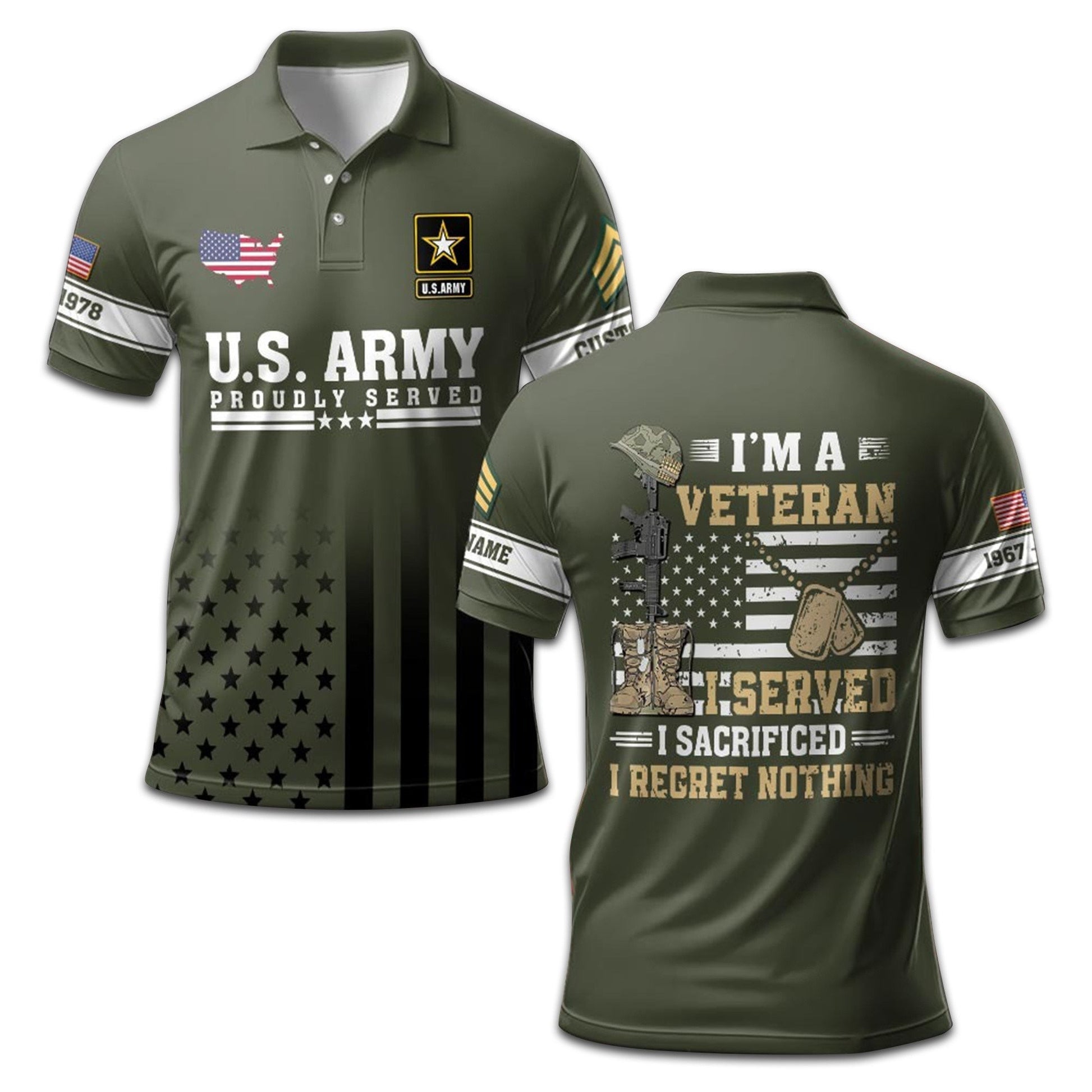 Premium Custom Name, Rank, Year US Army Polo Shirt VPVC207701, Gifts for Army Veteran, Gifts For Dad, Gifts On Father's Day, Independence Day, Veterans Day.