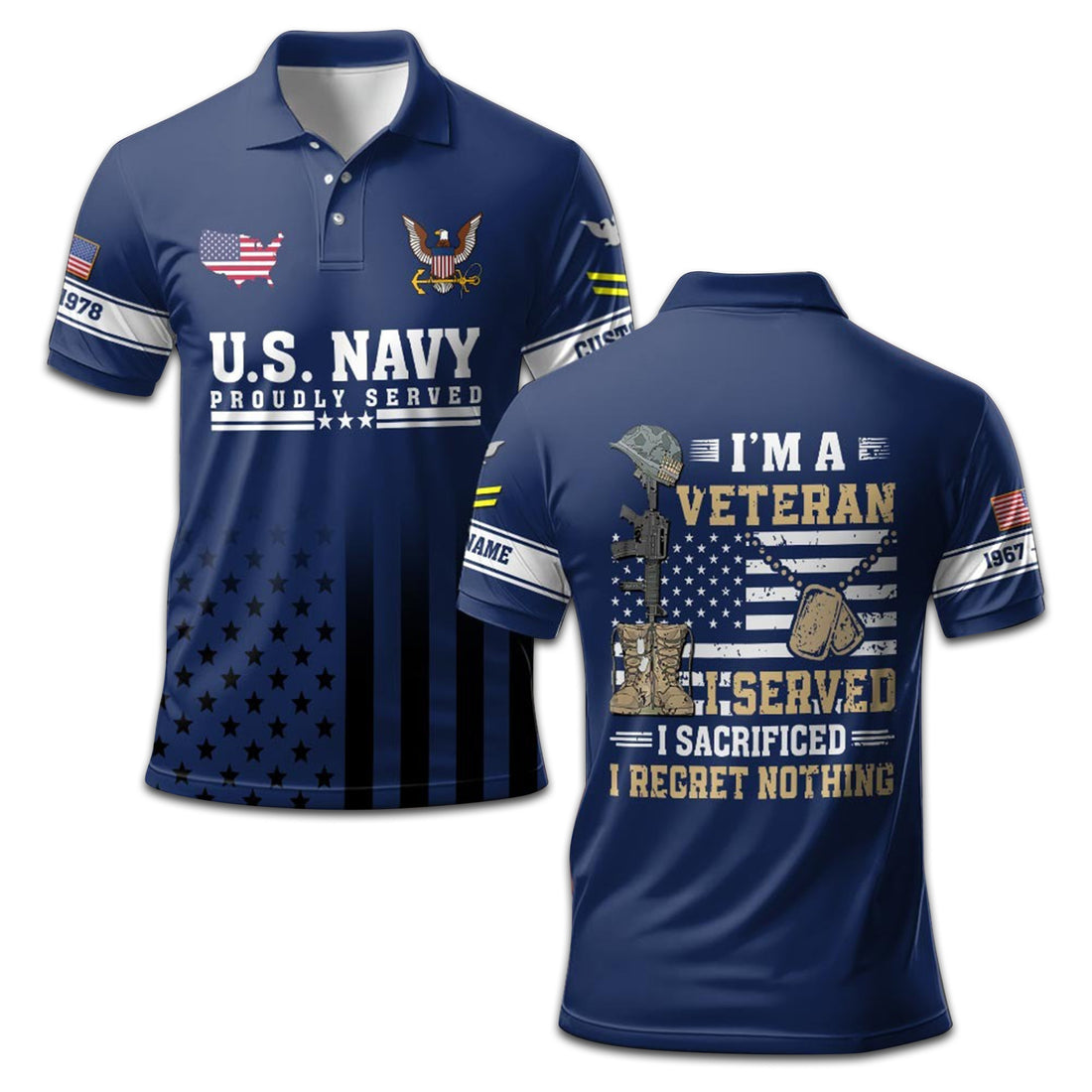 Premium Custom Name, Rank, Year US Navy Polo Shirt VPVC207702, Gifts for Navy Veteran, Gifts For Dad, Gifts On Father's Day, Independence Day, Veterans Day.