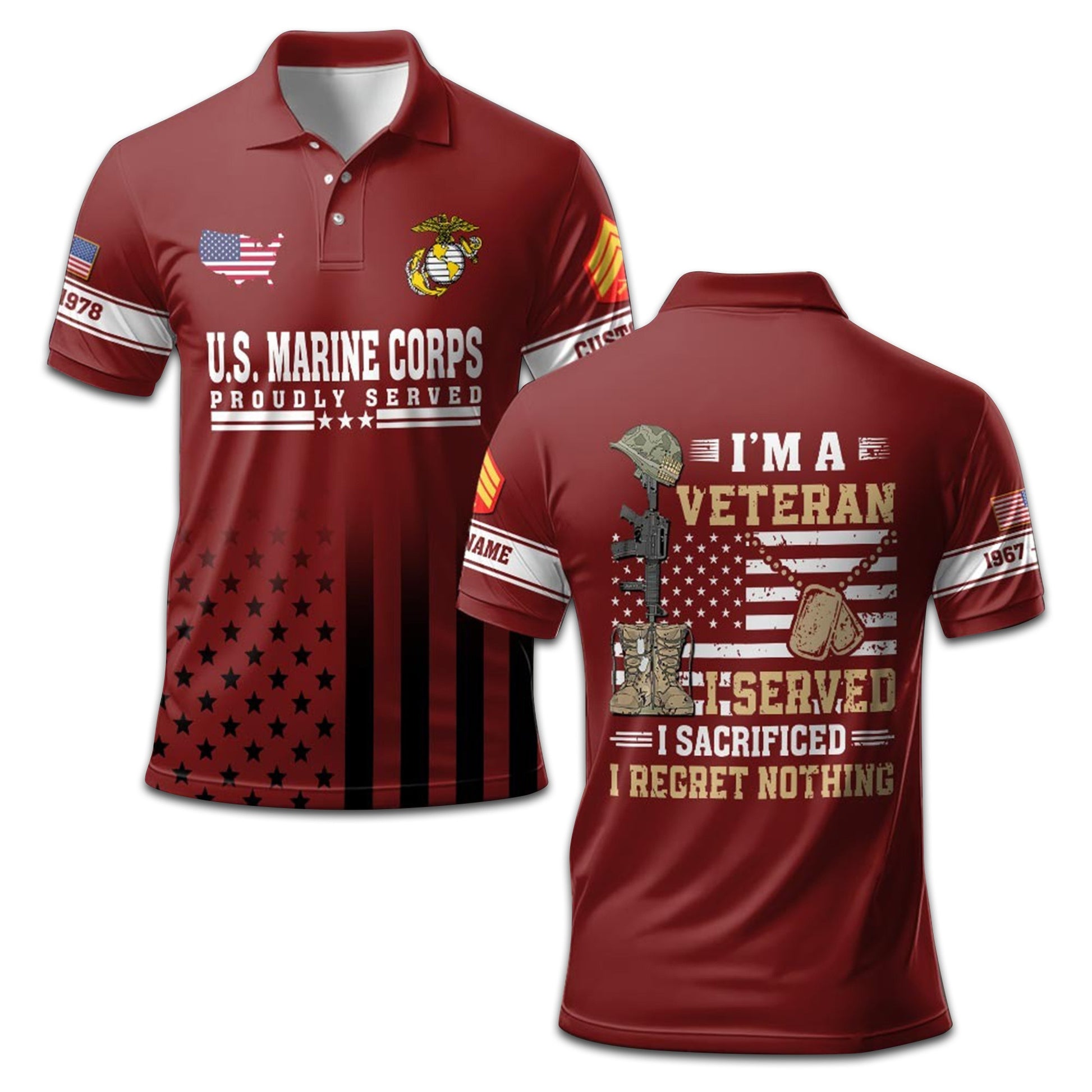 Premium Custom Name, Rank, Year USMC Polo Shirt VPVC207703, Gifts for Marine Veteran, Gifts For Dad, Gifts On Father's Day, Independence Day, Veterans Day.