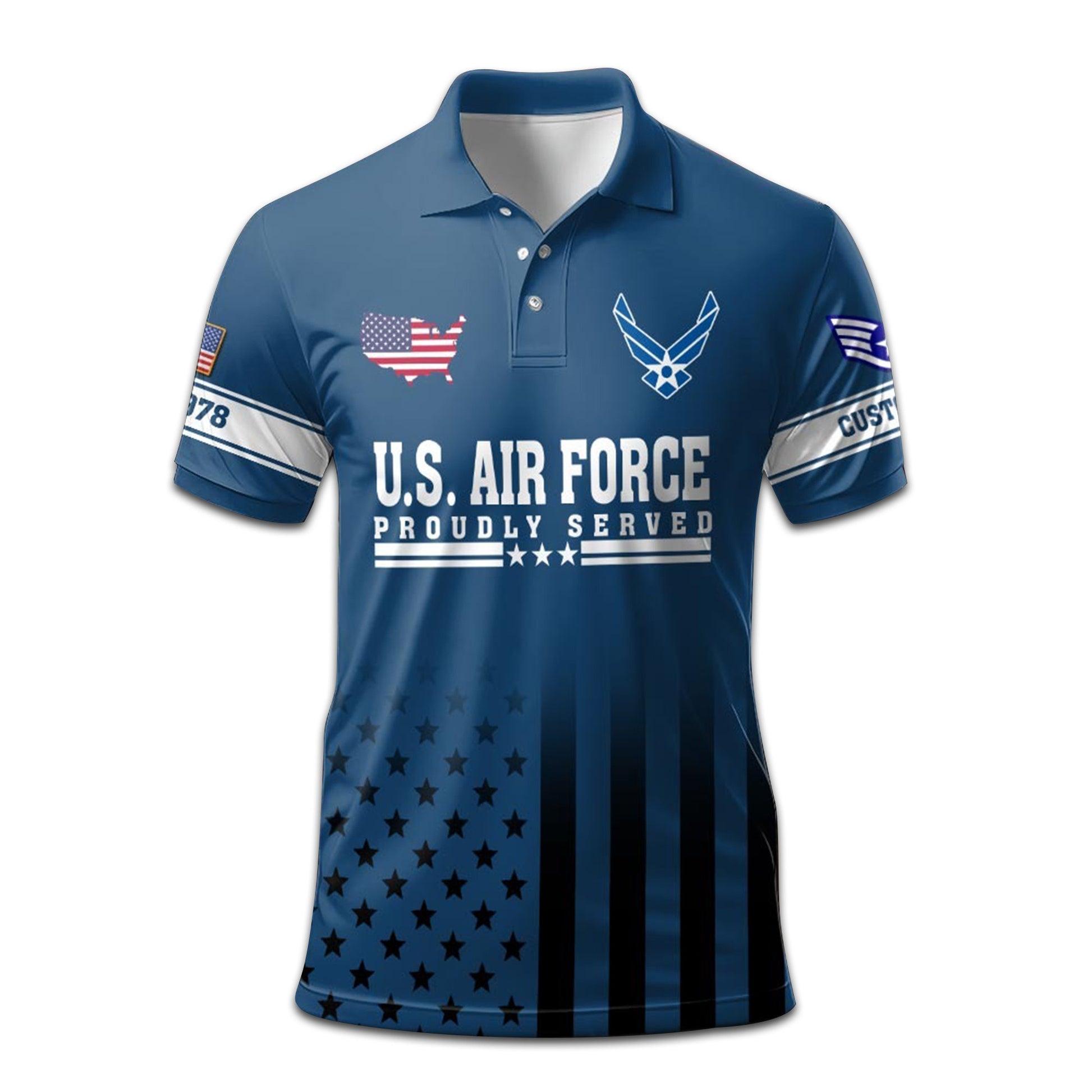Premium Custom Name, Rank, Year USAF Polo Shirt VPVC207704, Gifts for Air Force Veteran, Gifts For Dad, Gifts On Father's Day, Independence Day, Veterans Day.