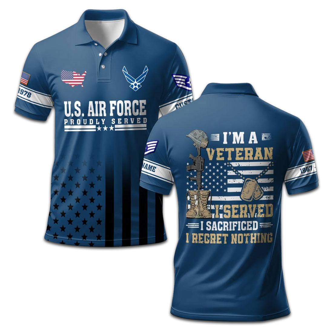 Premium Custom Name, Rank, Year USAF Polo Shirt VPVC207704, Gifts for Air Force Veteran, Gifts For Dad, Gifts On Father's Day, Independence Day, Veterans Day.