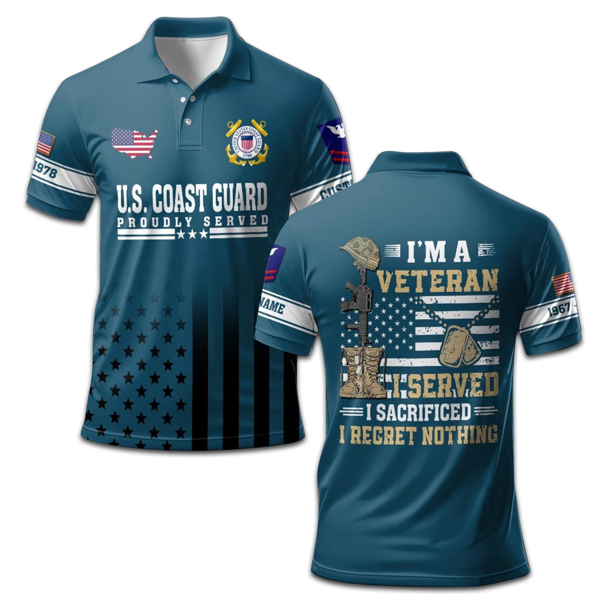 Premium Custom Name, Rank, Year USCG Polo Shirt VPVC207705, Gifts for Coast Guard Veteran, Gifts For Dad, Gifts On Father's Day, Independence Day, Veterans Day.