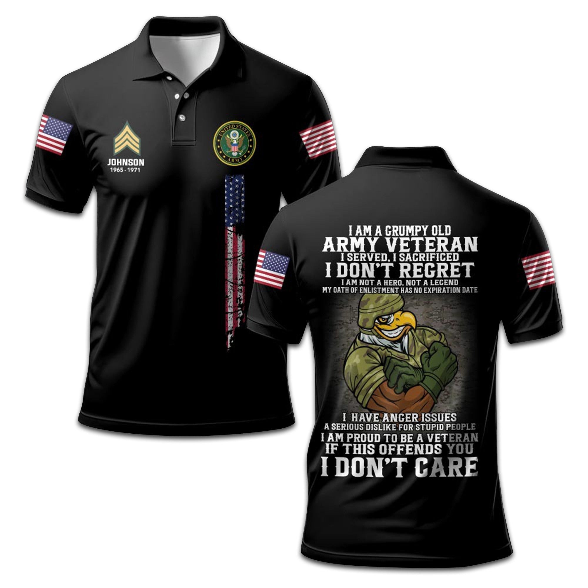 Premium Custom Name, Rank, Year US Army Polo Shirt VPVC207801, Gifts for Army Veteran, Gifts For Dad, Gifts On Father's Day, Independence Day, Veterans Day.