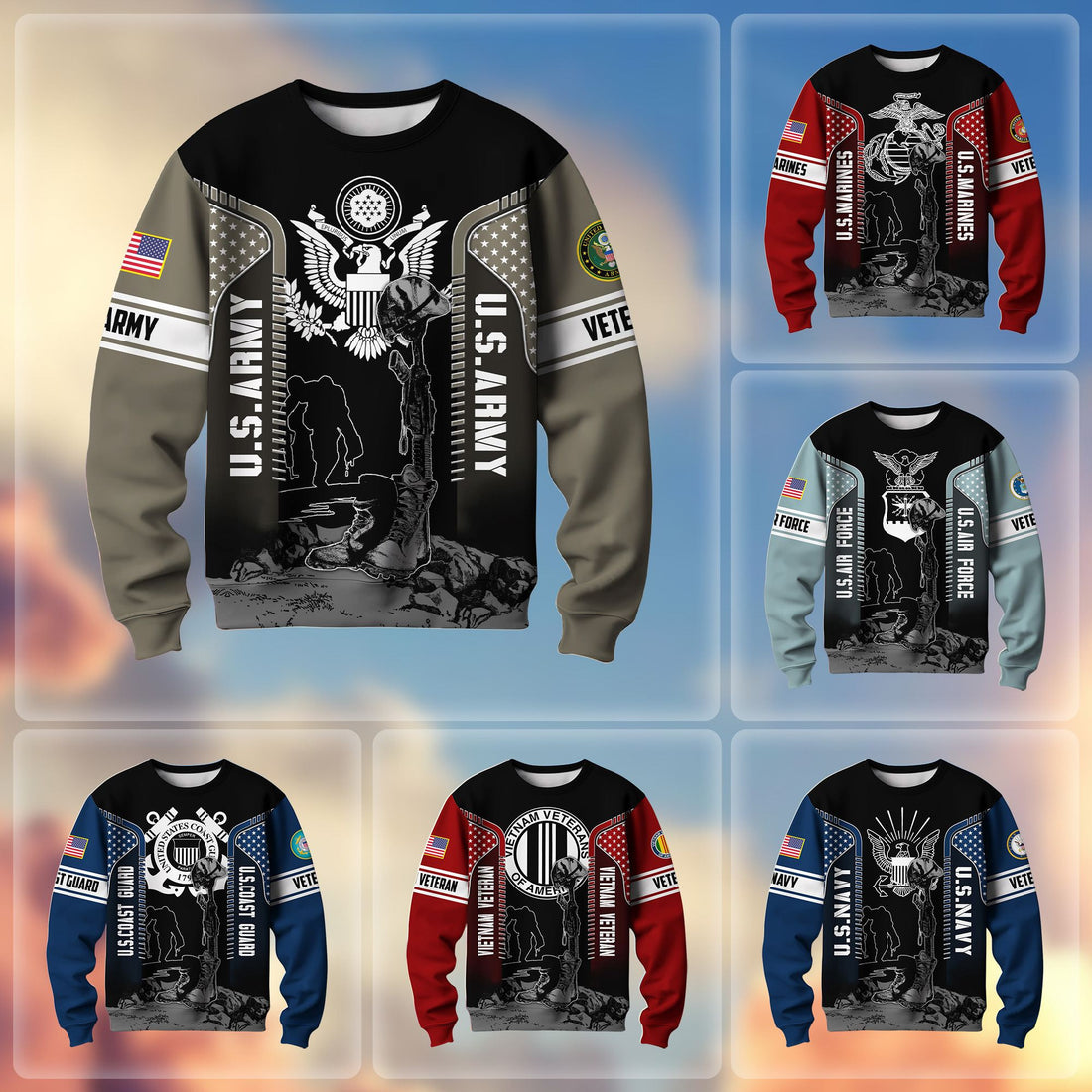 Premium US Veterans Sweatshirt BPHN170213, Gifts For US Veterans, Gifts On Father's Day, Memorial Day, Armed Forces Day, Independence Day, Veterans Day.