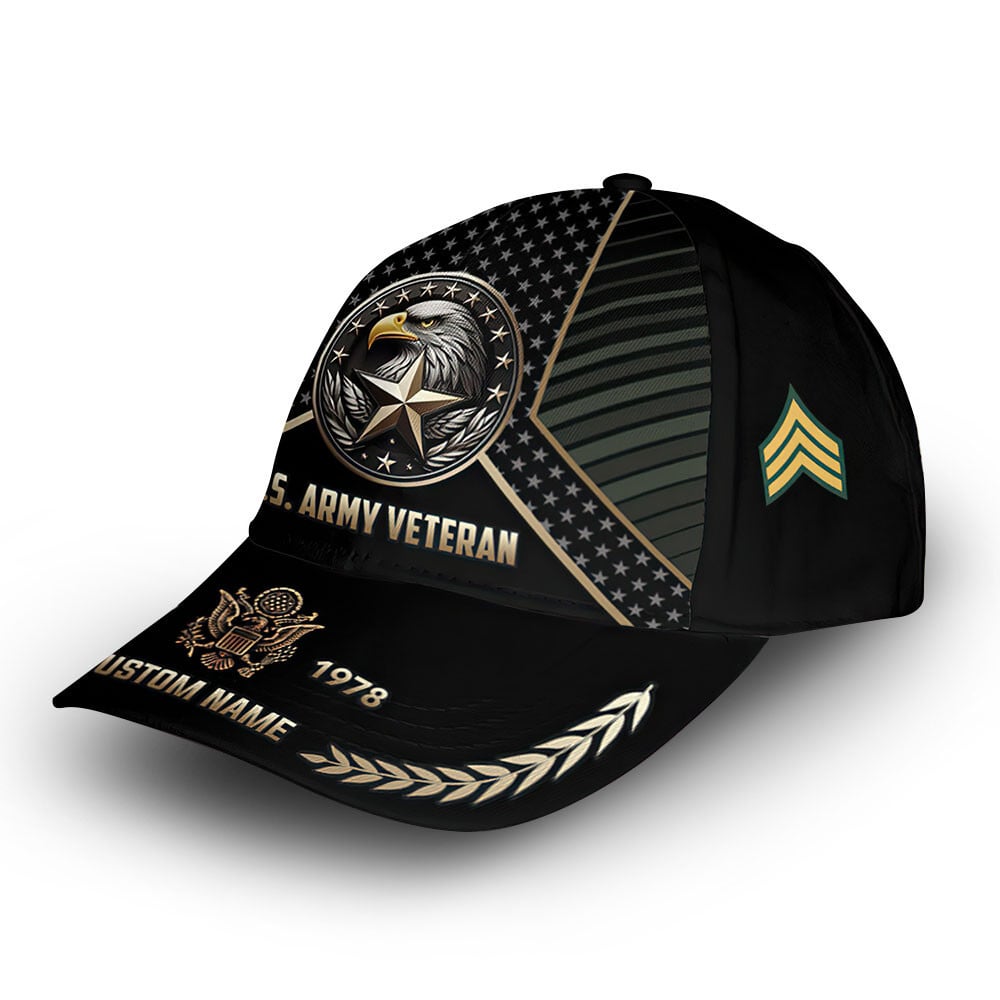 Unique Custom Name, Rank, Year, US Army Cap VPVC007301, Gifts For Army Veteran, Gifts For Dad, For Husband, Best Gifts On Father's Day, Independence Day, Veterans Day.