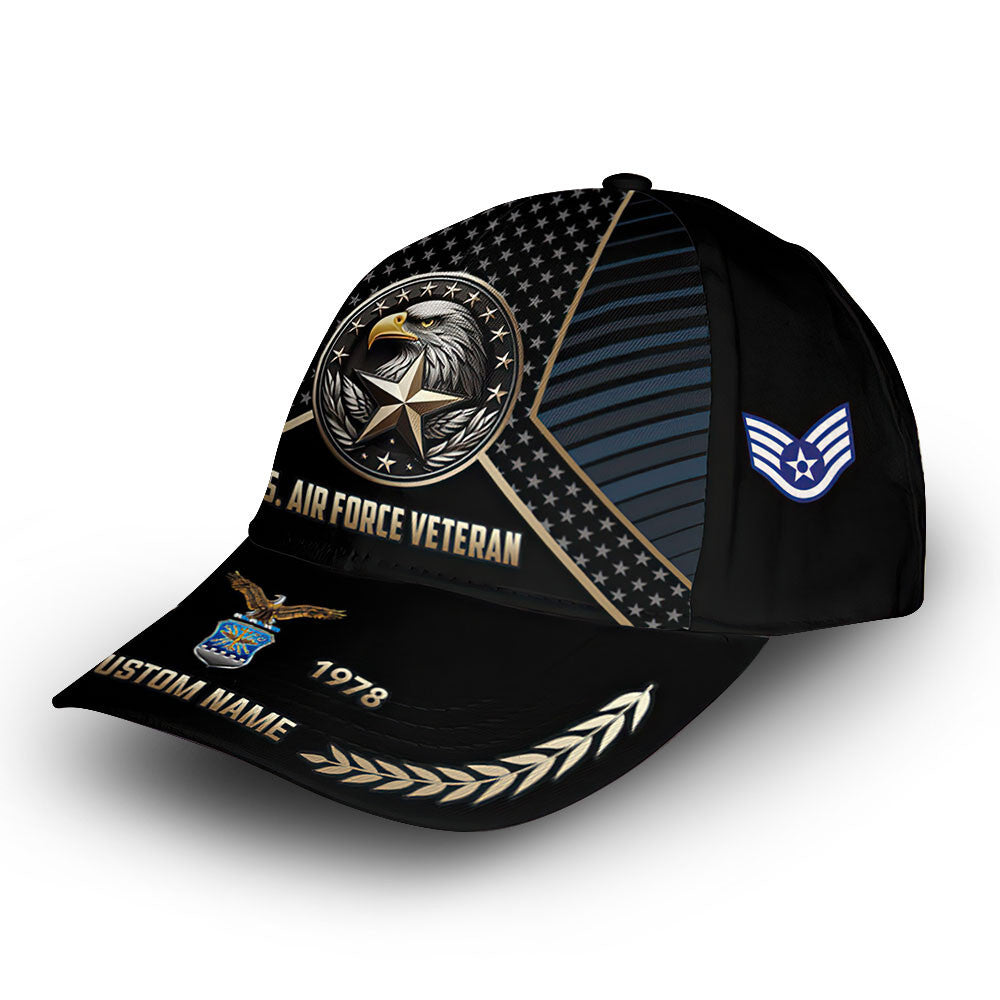 Unique Custom Name, Rank, Year, USAF Cap VPVC007304, Gifts For Air Force Veteran, Gifts For Dad, For Husband, Best Gifts On Father's Day, Independence Day, Veterans Day.