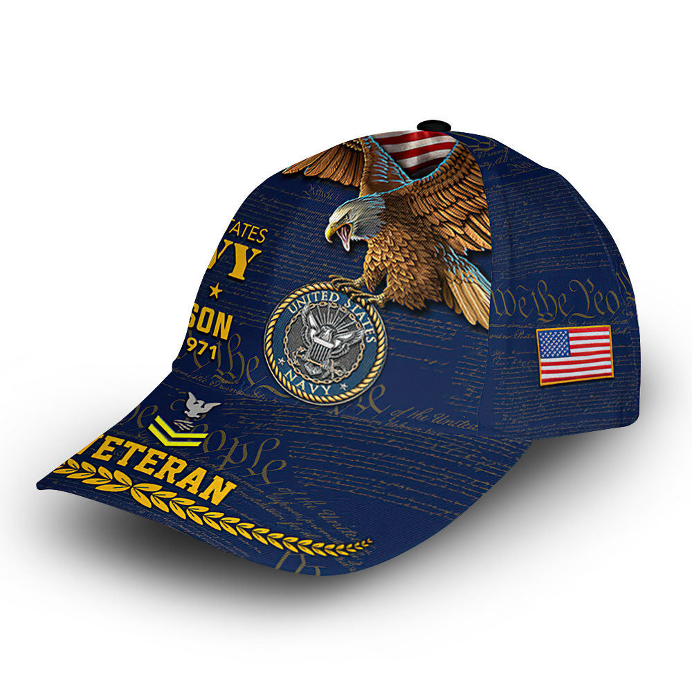 Premium US Navy Cap VPVC007602, Custom Name, Rank, Year, Gifts For Navy Veteran, Best Gifts On Father's Day, Armed Forces Day, Independence Day, Veterans Day.