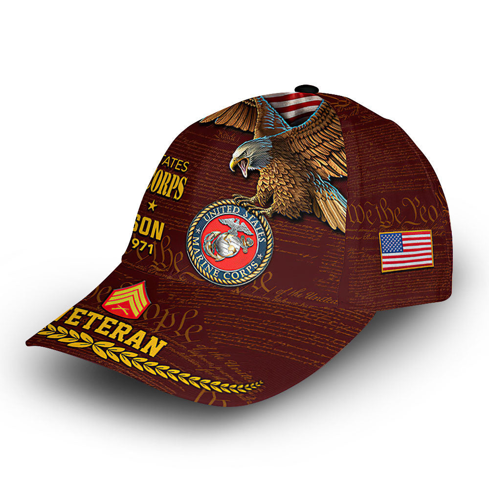 Premium USMC Cap VPVC007603, Custom Name, Rank, Year, Gifts For Marine Veteran, Best Gifts On Father's Day, Armed Forces Day, Independence Day, Veterans Day.