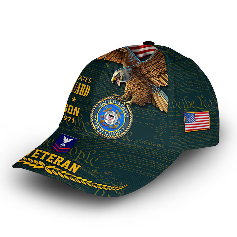 Premium USCG Cap VPVC007605, Custom Name, Rank, Year, Gifts For Coast Guard Veteran, Best Gifts On Father's Day, Armed Forces Day, Independence Day, Veterans Day.