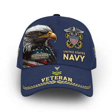 Premium US Navy Cap VPVC007702, Custom Name, Rank, Year, Gifts For Navy Veteran, Best Gifts On Father's Day, Armed Forces Day, Independence Day, Veterans Day.
