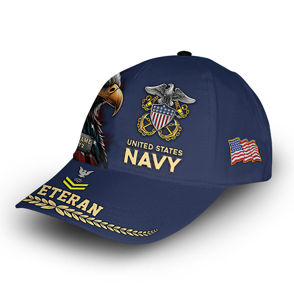 Premium US Navy Cap VPVC007702, Custom Name, Rank, Year, Gifts For Navy Veteran, Best Gifts On Father's Day, Armed Forces Day, Independence Day, Veterans Day.
