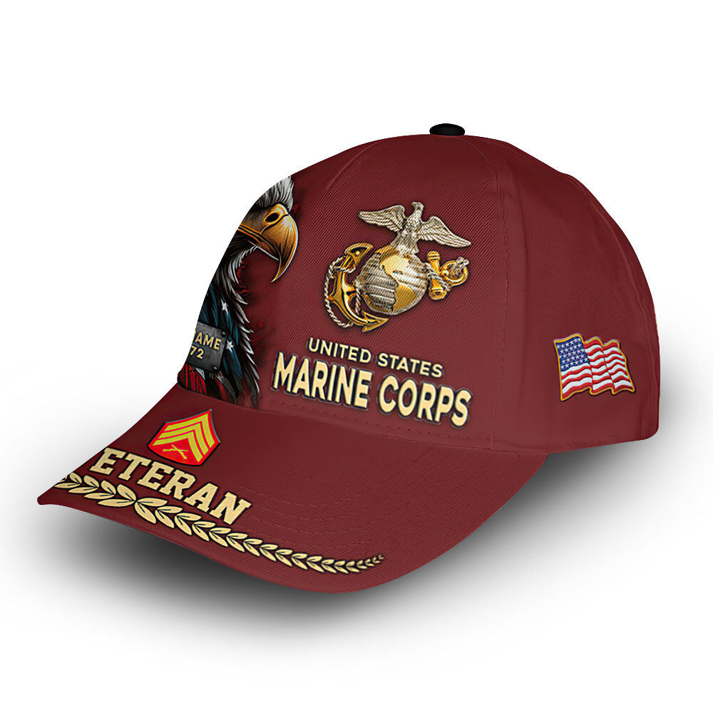 Premium USMC Cap VPVC007703, Custom Name, Rank, Year, Gifts For Marine Veteran, Best Gifts On Father's Day, Armed Forces Day, Independence Day, Veterans Day.