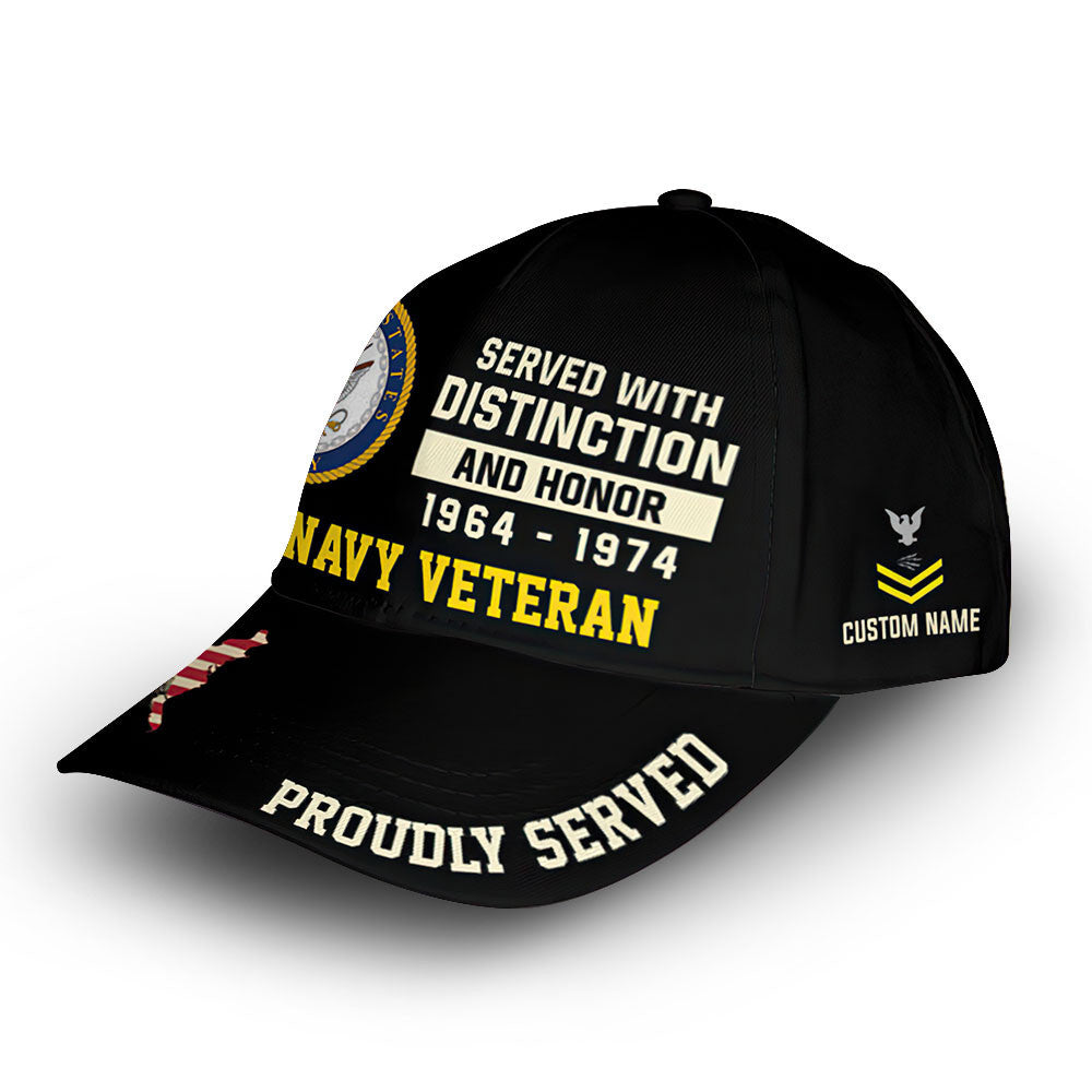 Unique Custom Name, Rank, Year, US Navy Cap VPVC008002, Gifts For Navy Veteran, Gifts For Dad, For Husband, Best Gifts On Father's Day, Independence Day, Veterans Day.