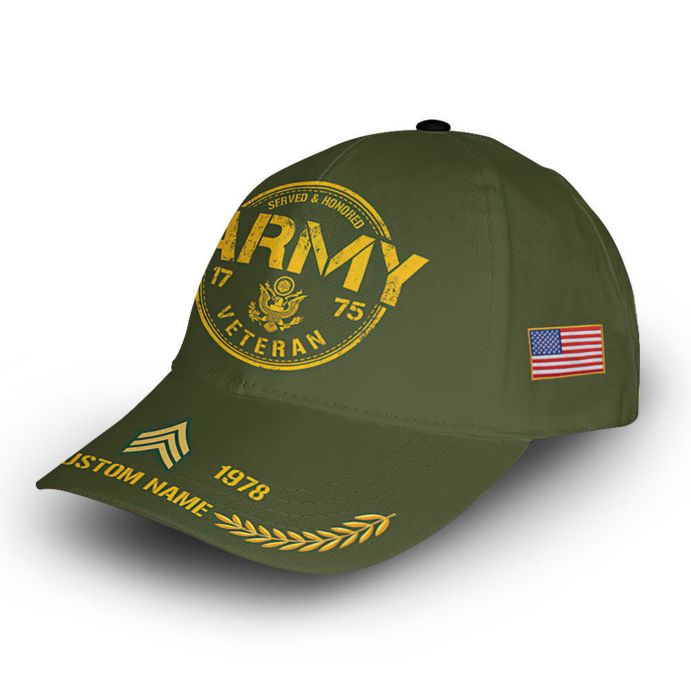 Unique Custom Name, Rank, Year, US Army Cap VPVC008101, Gifts For Army Veteran, Gifts For Dad, For Husband, Best Gifts On Father's Day, Independence Day, Veterans Day.