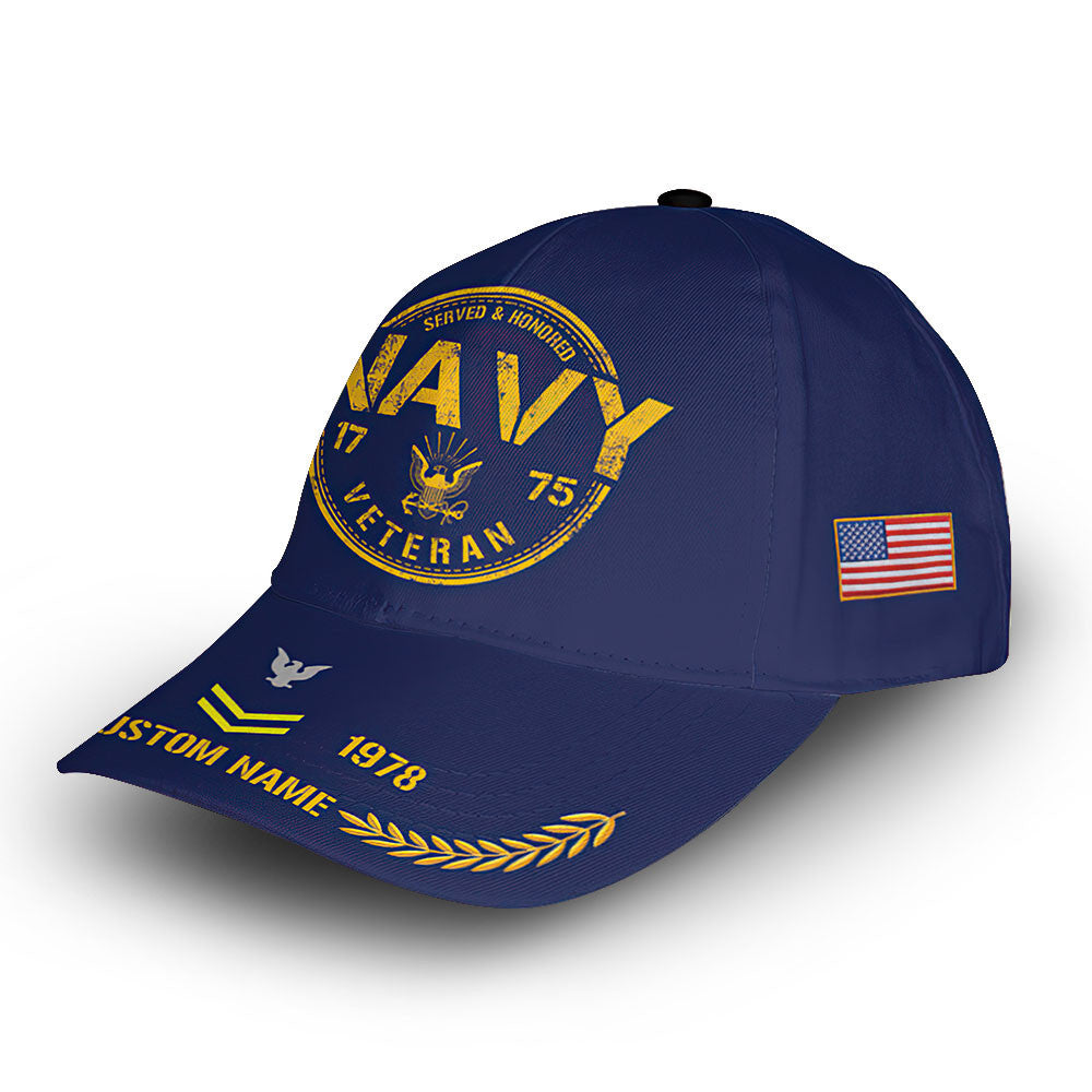 Unique Custom Name, Rank, Year, US Navy Cap VPVC008102, Gifts For Navy Veteran, Gifts For Dad, For Husband, Best Gifts On Father's Day, Independence Day, Veterans Day.