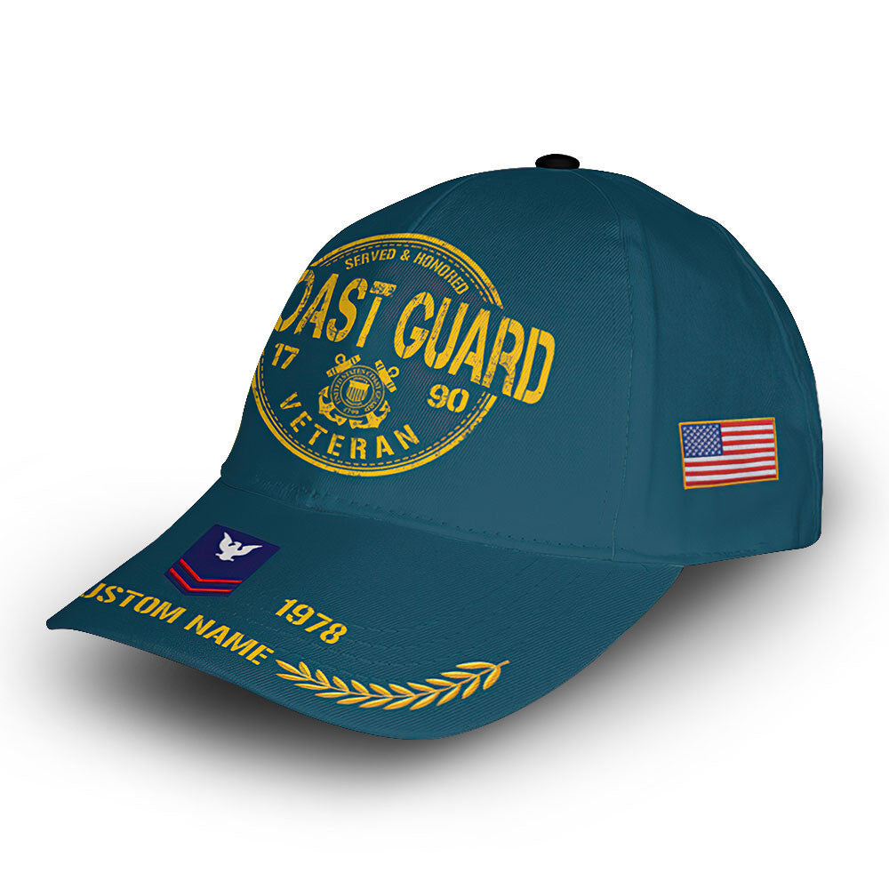 Unique Custom Name, Rank, Year, USCG Cap VPVC008105, Gifts For Coast Guard Veteran, Gifts For Dad, For Husband, Best Gifts On Father's Day, Independence Day, Veterans Day.