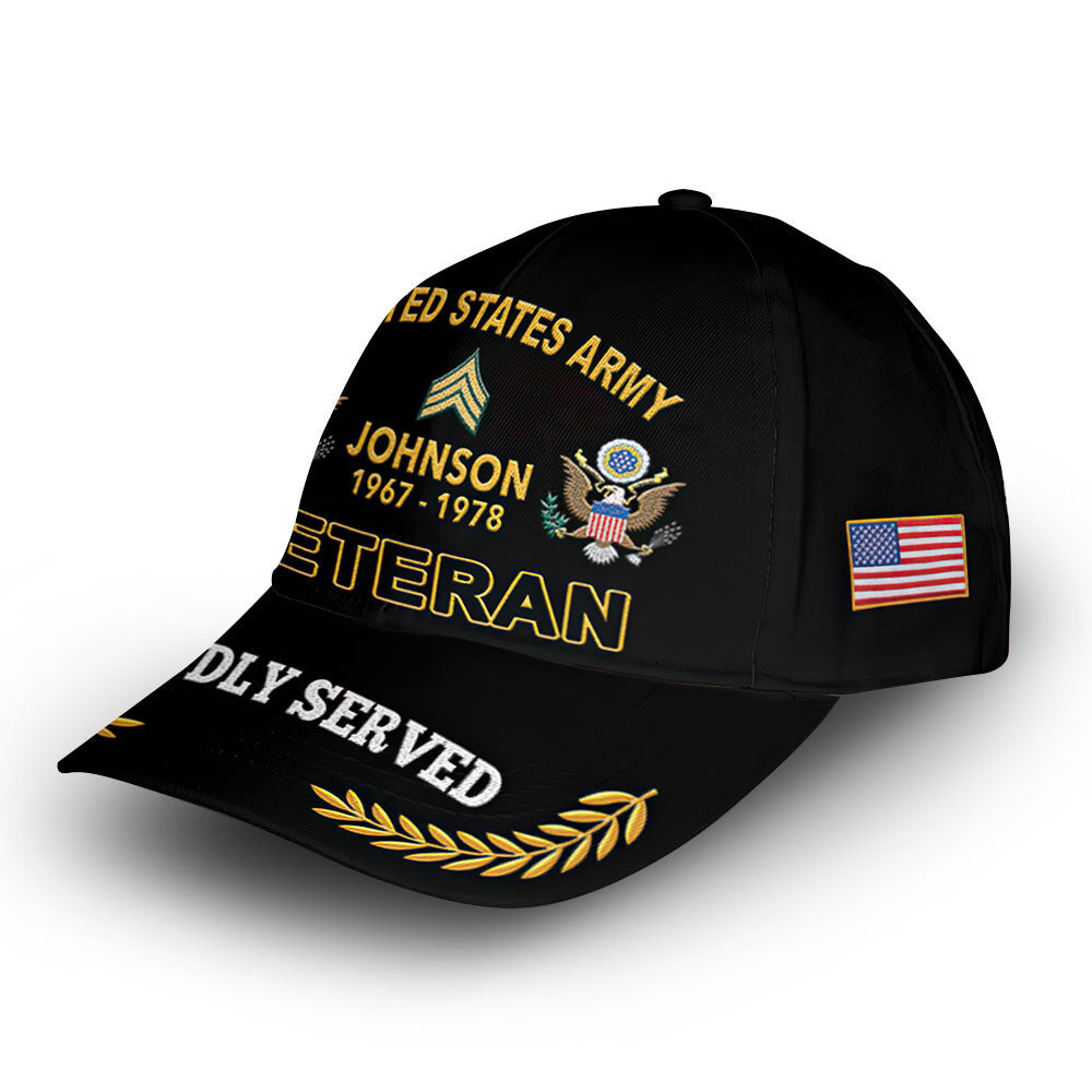 US Army Custom Cap VPVC008201, Gifts For Army Veteran, Best Gifts On Father's Day, Armed Forces Day, Independence Day, Veterans Day.