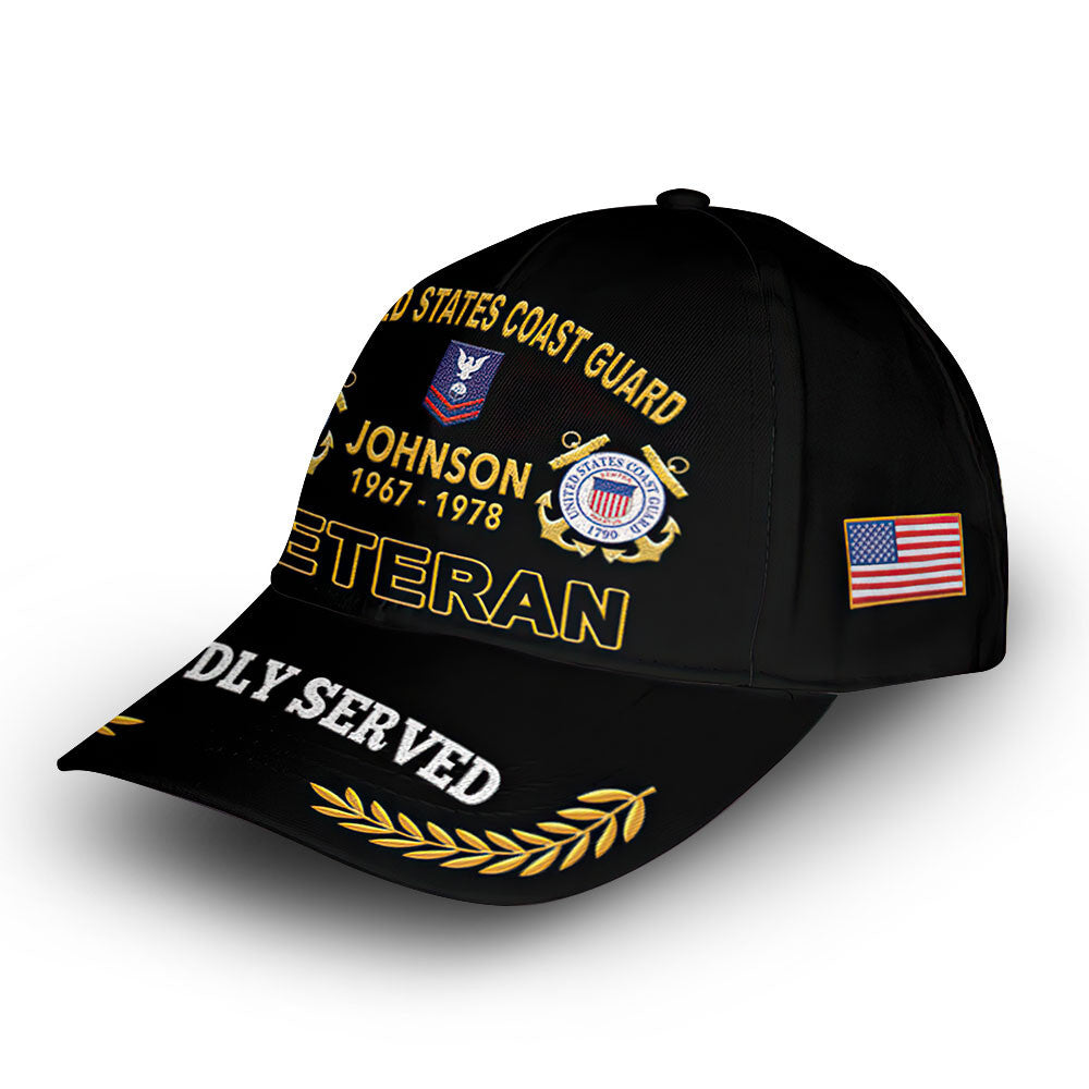 USCG Custom Cap VPVC008205, Gifts For Coast Guard Veteran, Best Gifts On Father's Day, Armed Forces Day, Independence Day, Veterans Day.