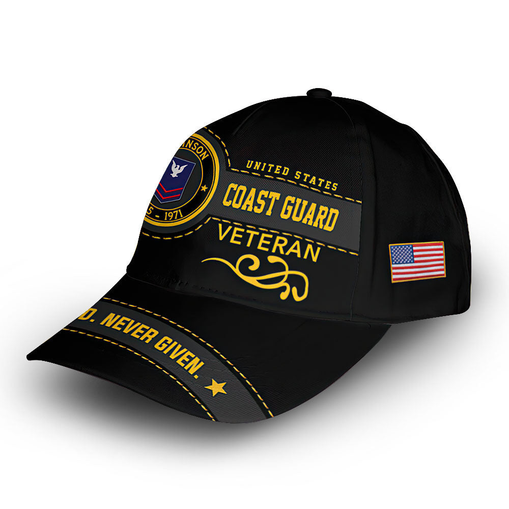 Premium USCG Cap VPVC008605, Custom Name, Rank, Year, Gifts For Coast Guard Veteran, Best Gifts On Father's Day, Armed Forces Day, Independence Day, Veterans Day.
