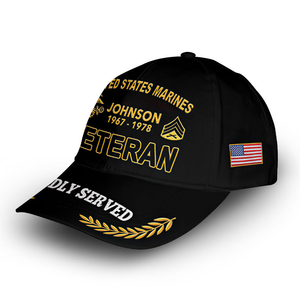 Premium Custom USMC Cap VPVC009403, Gifts For Marine Veteran, Best Gifts On Father's Day, Armed Forces Day, Independence Day, Veterans Day.