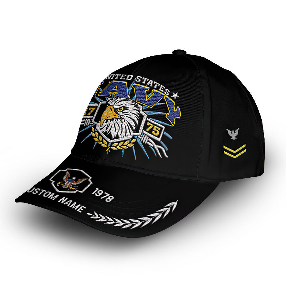 Premium US Navy Cap VPVC009802, Custom Name, Rank, Year, Gifts For Navy Veteran, Best Gifts On Father's Day, Armed Forces Day, Independence Day, Veterans Day.