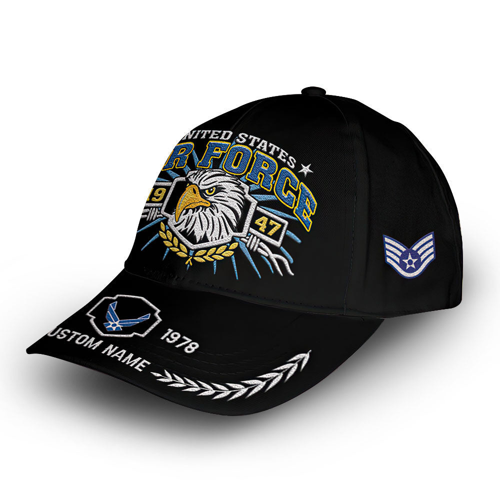 Premium USAF Cap VPVC009804, Custom Name, Rank, Year, Gifts For Air Force Veteran, Best Gifts On Father's Day, Armed Forces Day, Independence Day, Veterans Day.