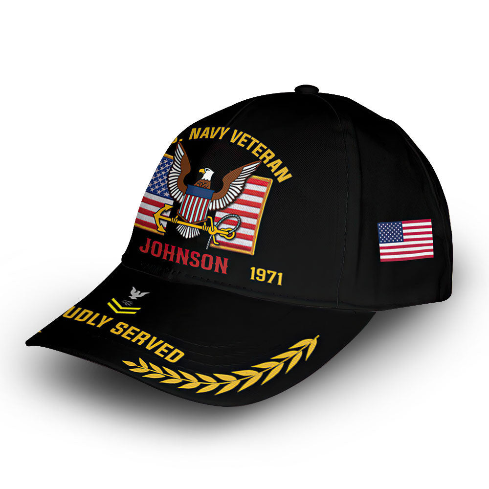 Premium US Navy Cap VPVC010102, Custom Name, Rank, Year, Gifts For Navy Veteran, Best Gifts On Father's Day, Armed Forces Day, Independence Day, Veterans Day.