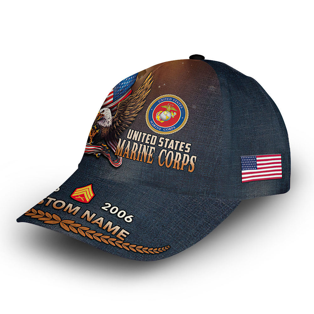 Unique Custom Name, Rank, Year, USMC Cap VPVC011503, Gifts For Marine Veteran, Gifts For Dad, For Husband, Best Gifts On Father's Day, Independence Day, Veterans Day.