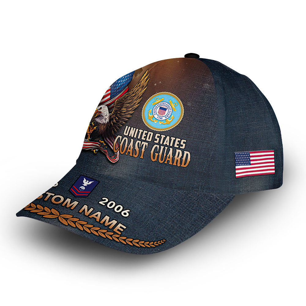 Unique Custom Name, Rank, Year, USCG Cap VPVC011505, Gifts For Coast Guard Veteran, Gifts For Dad, For Husband, Best Gifts On Father's Day, Independence Day, Veterans Day.