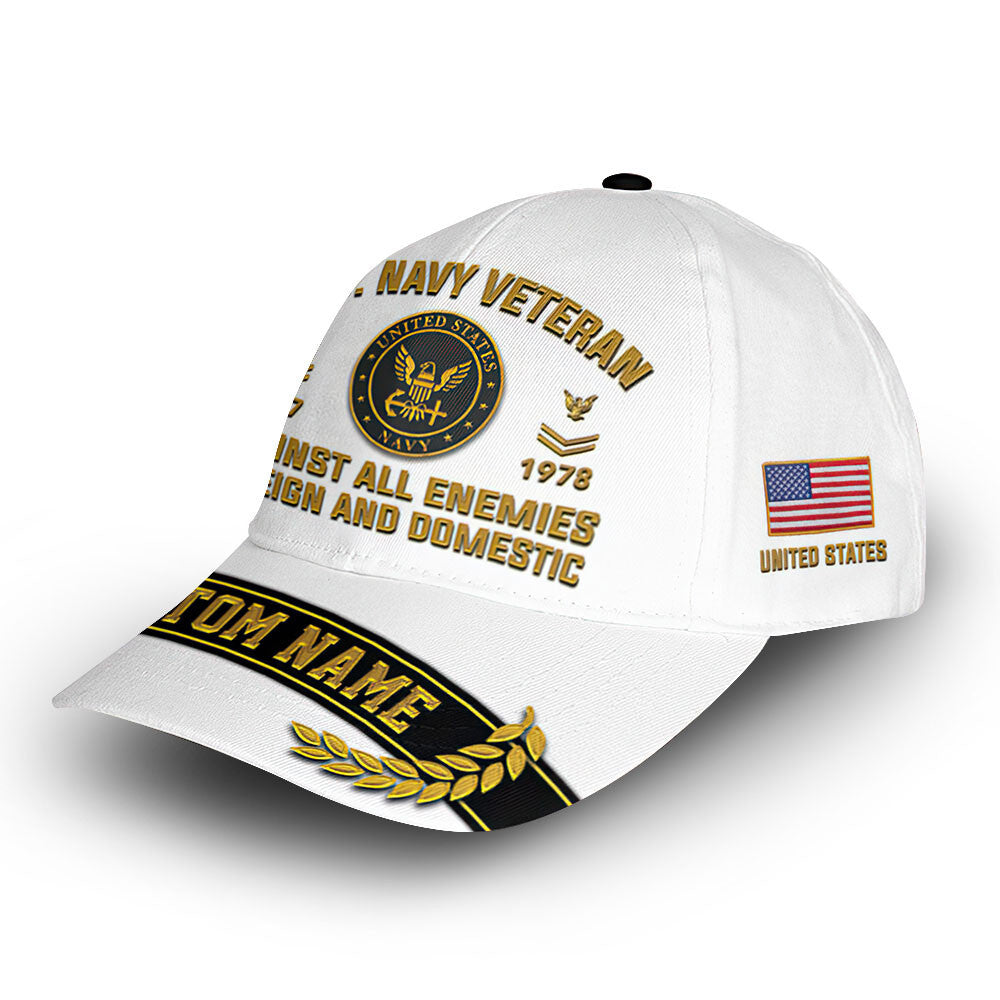 Premium US Navy Cap VPVC012102, Custom Name, Rank, Year, Gifts For Navy Veteran, Best Gifts On Father's Day, Armed Forces Day, Independence Day, Veterans Day.