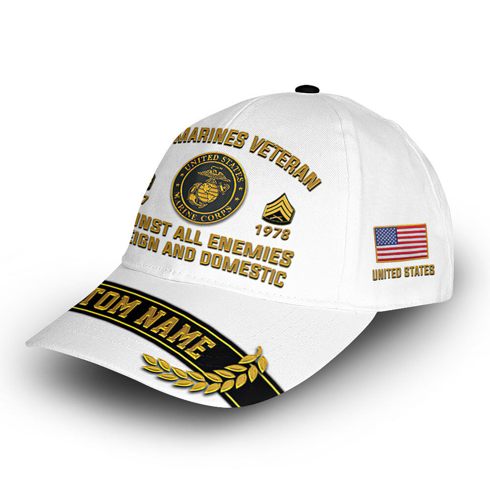 Premium USMC Cap VPVC012103, Custom Name, Rank, Year, Gifts For Marine Veteran, Best Gifts On Father's Day, Armed Forces Day, Independence Day, Veterans Day.
