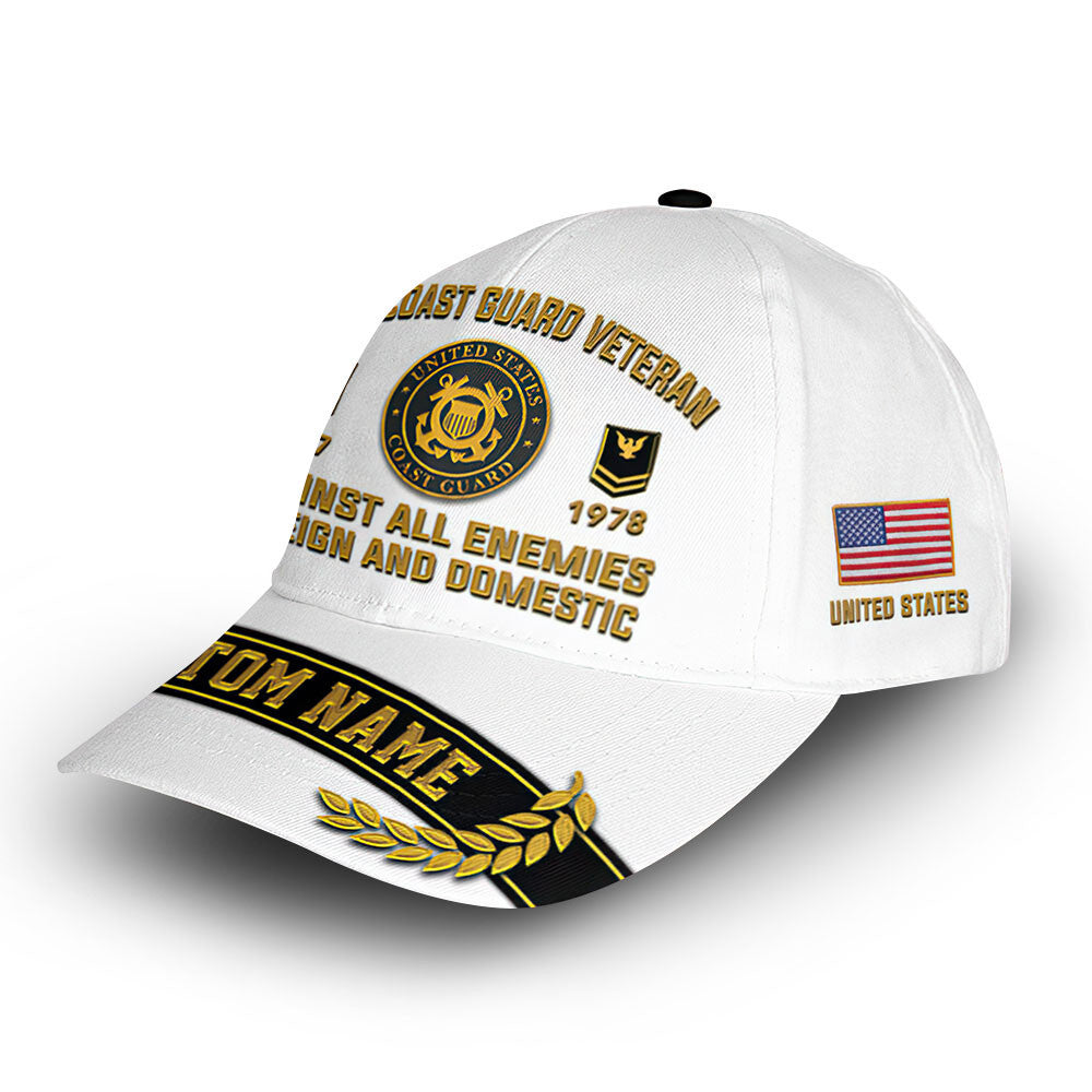 Premium USCG Cap VPVC012105, Custom Name, Rank, Year, Gifts For Coast Guard Veteran, Best Gifts On Father's Day, Armed Forces Day, Independence Day, Veterans Day.