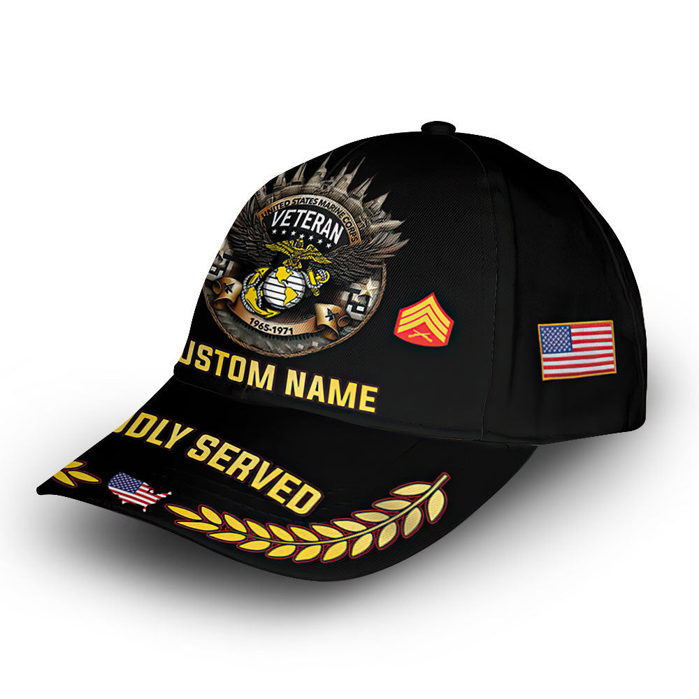 Premium USMC Cap VPVC012203, Custom Name, Rank, Year, Gifts For Marine Veteran, Best Gifts On Father's Day, Armed Forces Day, Independence Day, Veterans Day.