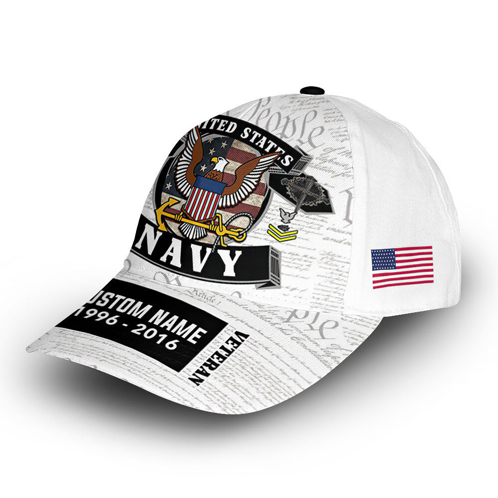 Premium US Navy Cap VPVC012502, Custom Name, Rank, Year, Gifts For Navy Veteran, Best Gifts On Father's Day, Armed Forces Day, Independence Day, Veterans Day.