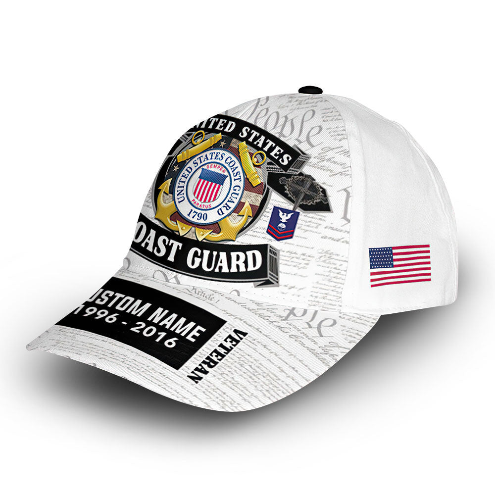 Premium USCG Cap VPVC012505, Custom Name, Rank, Year, Gifts For Coast Guard Veteran, Best Gifts On Father's Day, Armed Forces Day, Independence Day, Veterans Day.