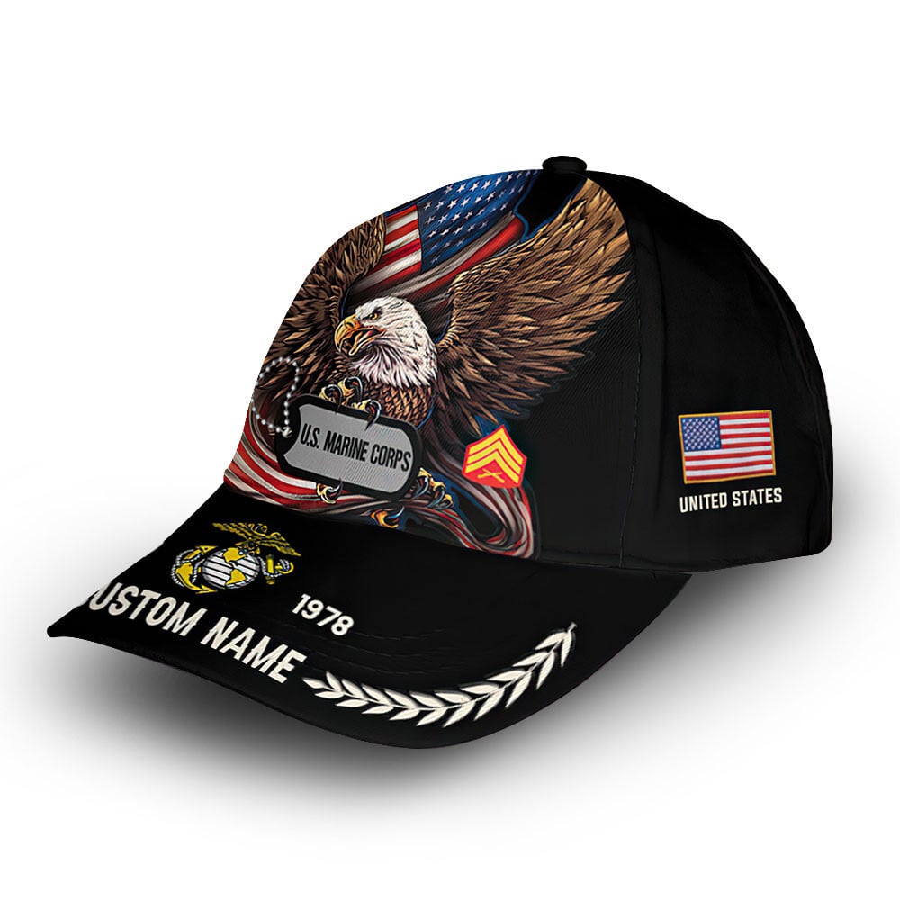 Premium USMC Cap VPVC013208, Custom Name, Rank, Year, Gifts For Marine Veteran, Best Gifts On Father's Day, Armed Forces Day, Independence Day, Veterans Day.