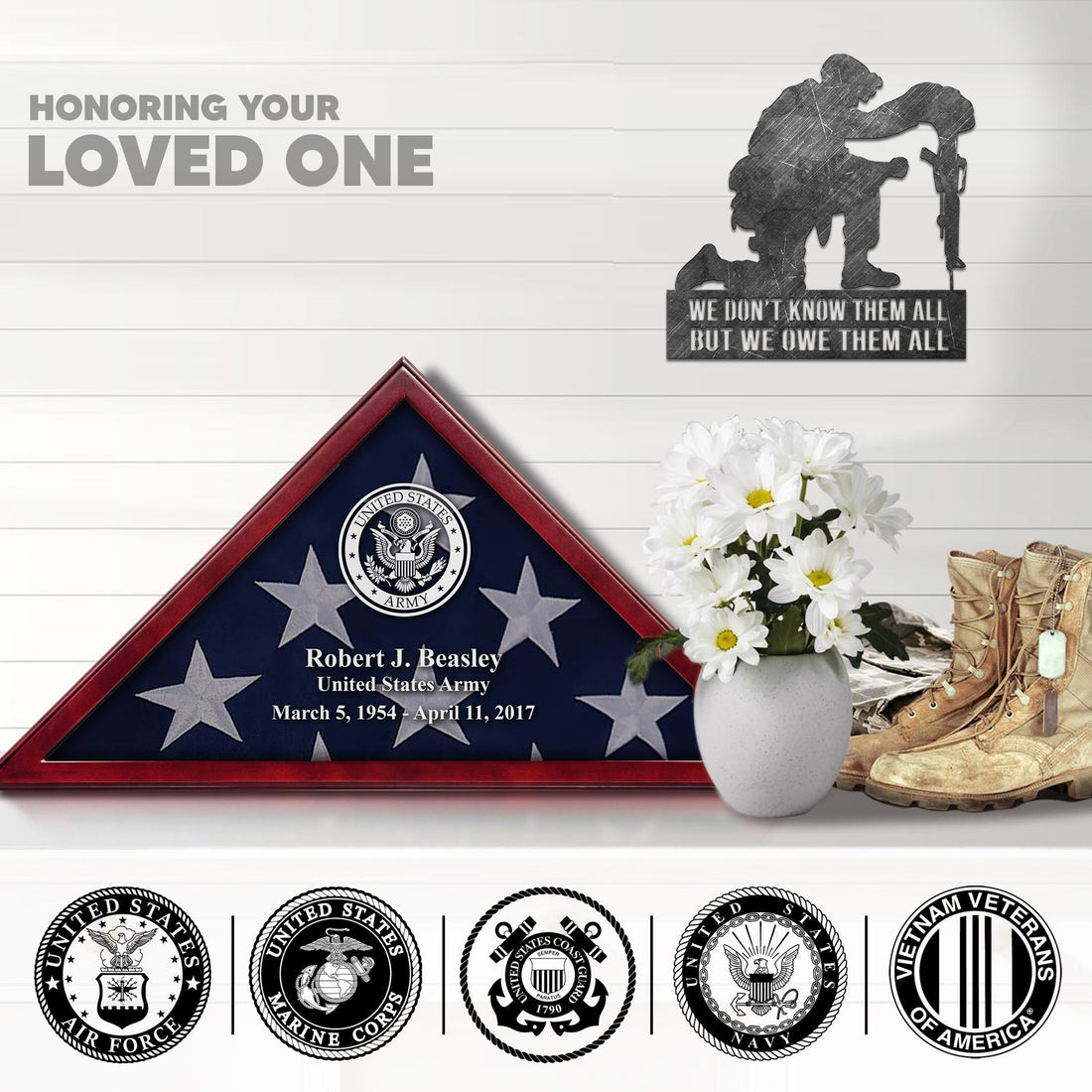 Premium Personalized Flag Case BPVC250201, Flag Box for American Veteran Flag 9.5 X 5 Feet, Flag Display Case for Burial, Flag Wall Mounted, Flag to Display Folded