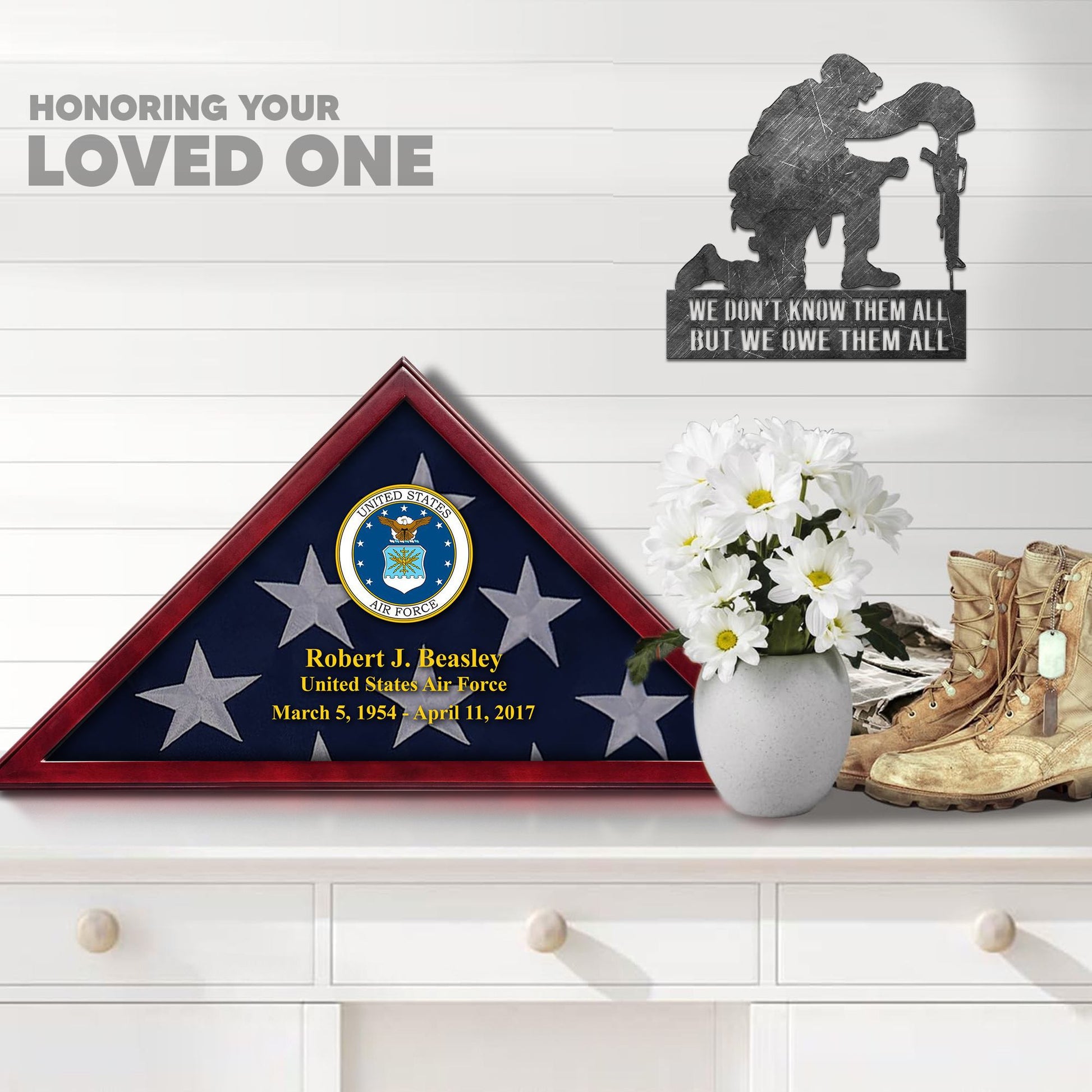 Premium Personalized Flag Case BPVC270202, Flag Box for American Veteran Flag 9.5 X 5 Feet, Flag Display Case for Burial, Flag Wall Mounted, Flag to Display Folded