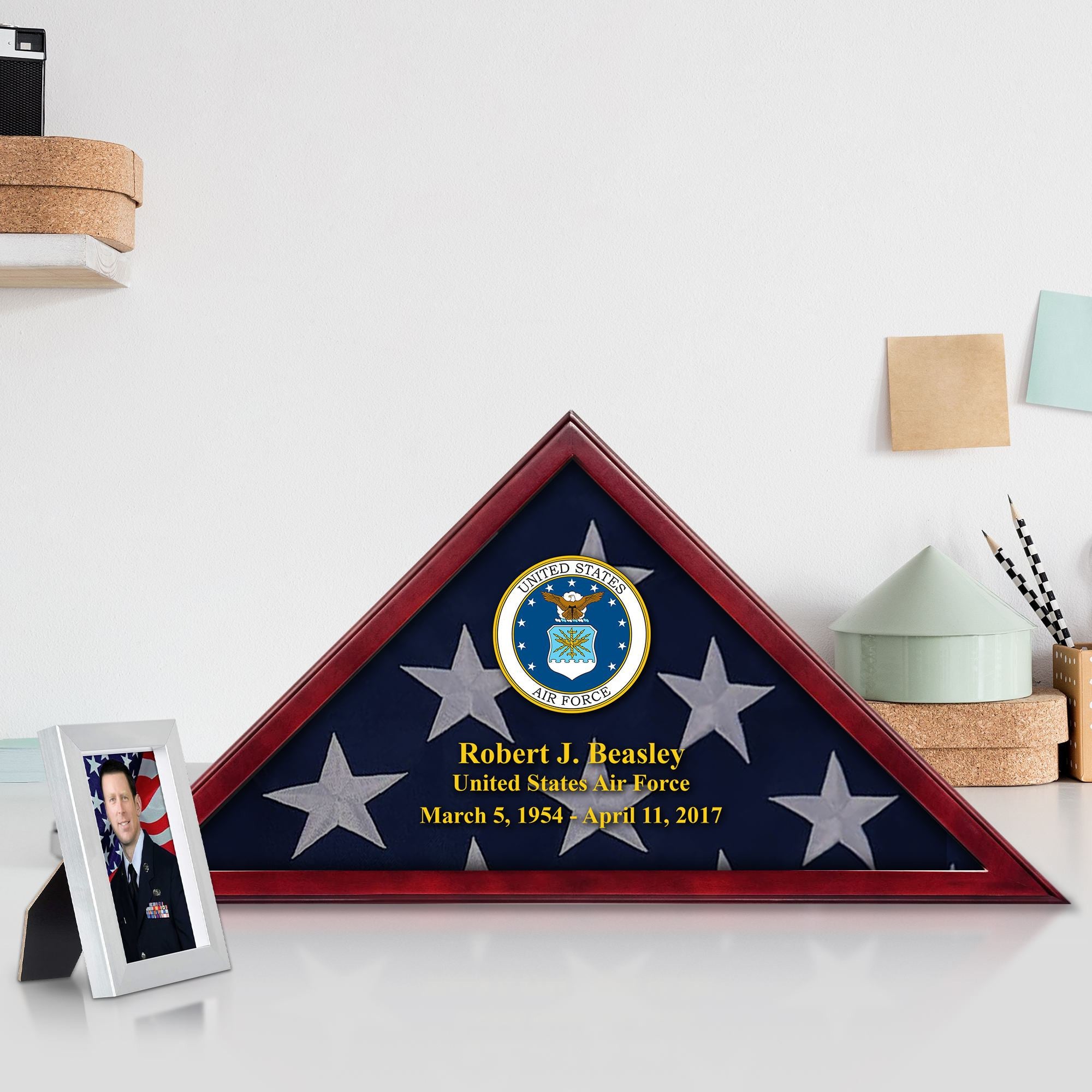 Premium Personalized Flag Case BPVC270202, Flag Box for American Veteran Flag 9.5 X 5 Feet, Flag Display Case for Burial, Flag Wall Mounted, Flag to Display Folded