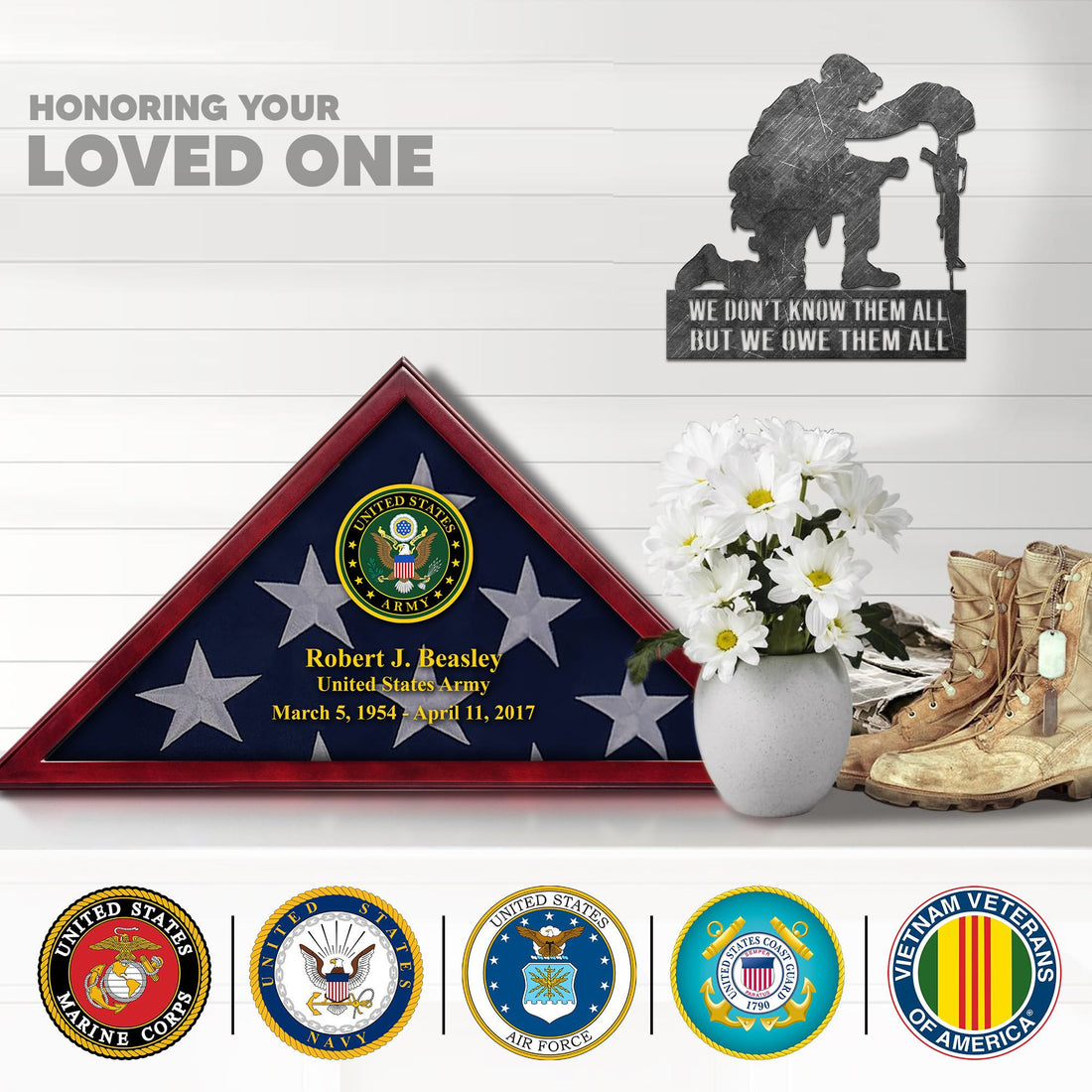 Premium Personalized Flag Case BPVC270202, Flag Box for American Veteran Flag 9.5 X 5 Feet, Flag Display Case for Burial, Flag Wall Mounted, Flag to Display Folded