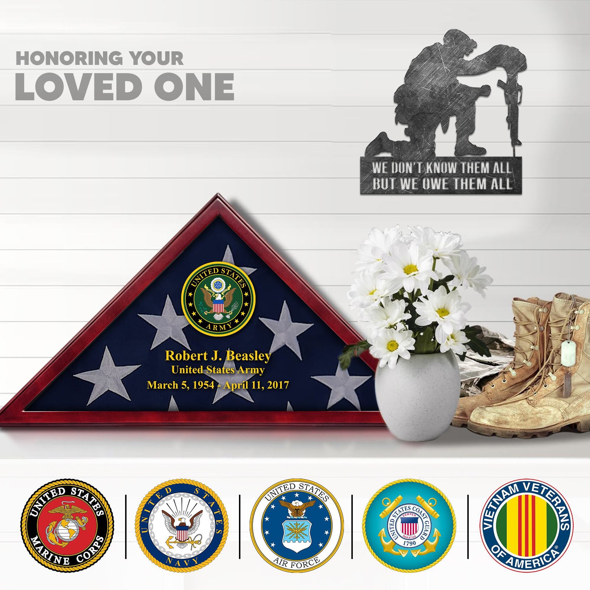 Premium Personalized Flag Case BPVC270202, Flag Box for American Veteran Flag 9.5 X 5 Feet, Flag Display Case for Burial, Flag Wall Mounted, Flag to Display Folded