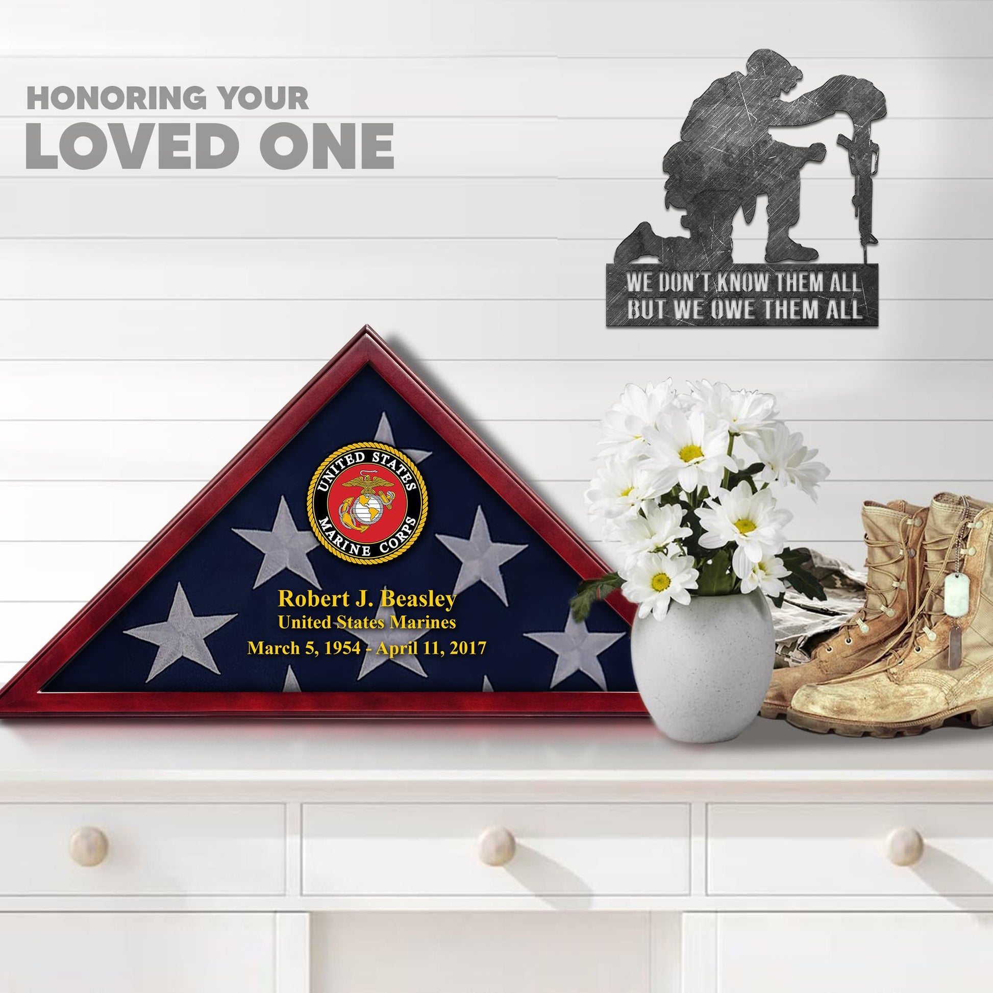 Premium Personalized Flag Case BPVC270202, Flag Box for American Veteran Flag 9.5 X 5 Feet, Flag Display Case for Burial, Flag Wall Mounted, Flag to Display Folded