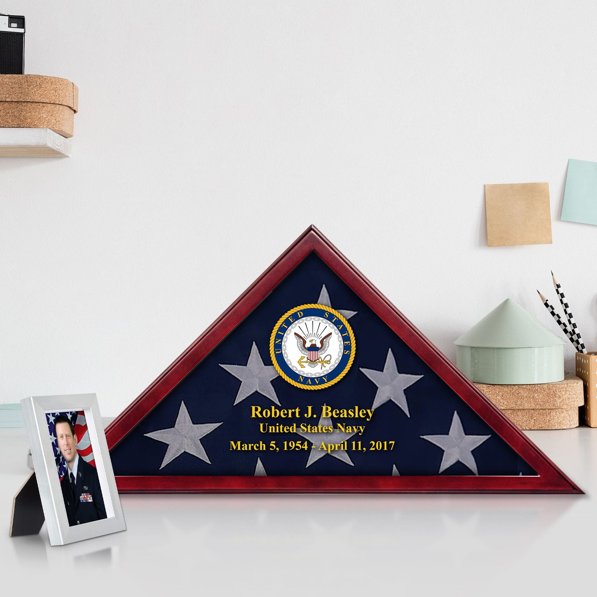 Premium Personalized Flag Case BPVC270202, Flag Box for American Veteran Flag 9.5 X 5 Feet, Flag Display Case for Burial, Flag Wall Mounted, Flag to Display Folded