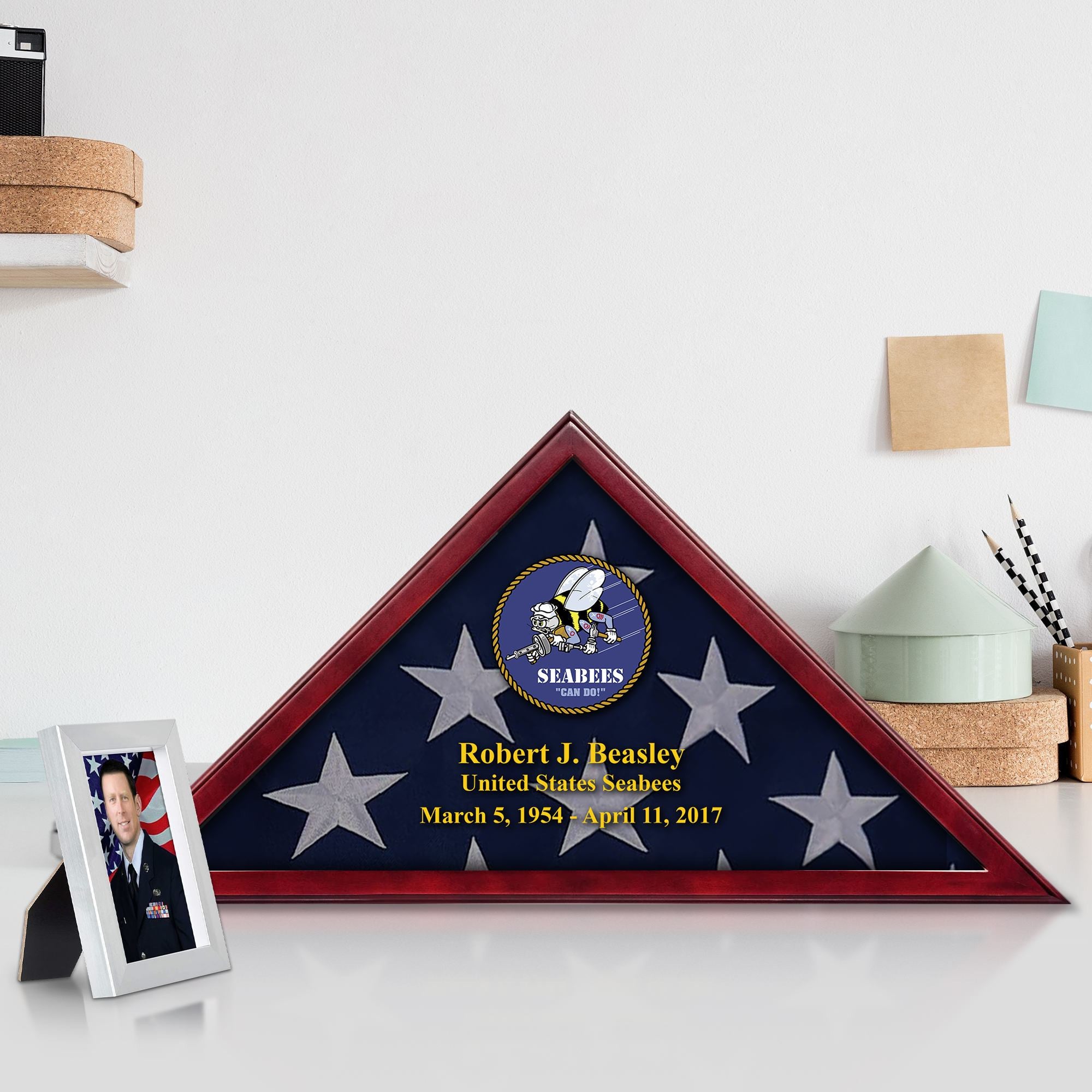 Premium Personalized Flag Case BPVC270202, Flag Box for American Veteran Flag 9.5 X 5 Feet, Flag Display Case for Burial, Flag Wall Mounted, Flag to Display Folded