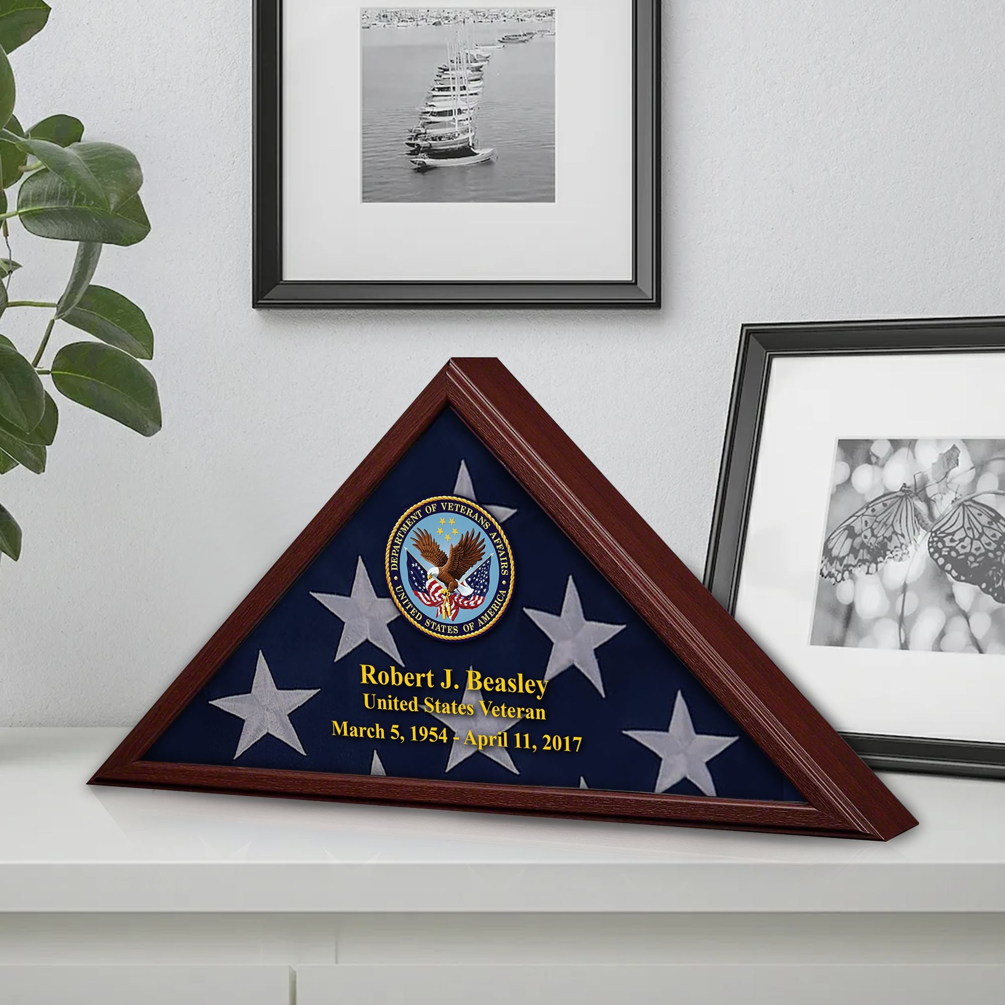 Premium Personalized Flag Case BPVC270202, Flag Box for American Veteran Flag 9.5 X 5 Feet, Flag Display Case for Burial, Flag Wall Mounted, Flag to Display Folded