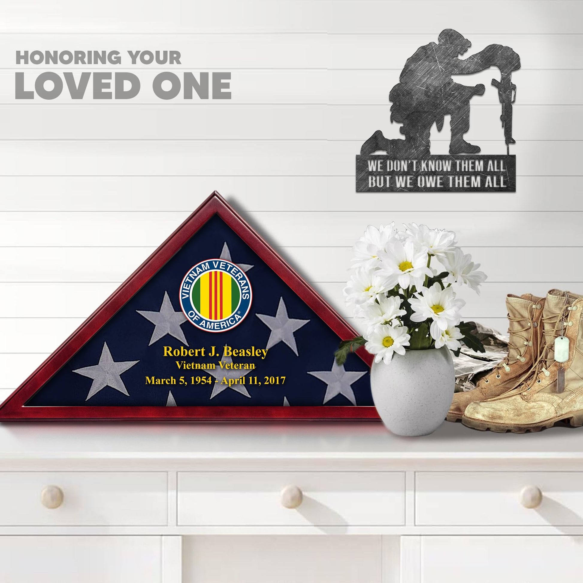 Premium Personalized Flag Case BPVC270202, Flag Box for American Veteran Flag 9.5 X 5 Feet, Flag Display Case for Burial, Flag Wall Mounted, Flag to Display Folded