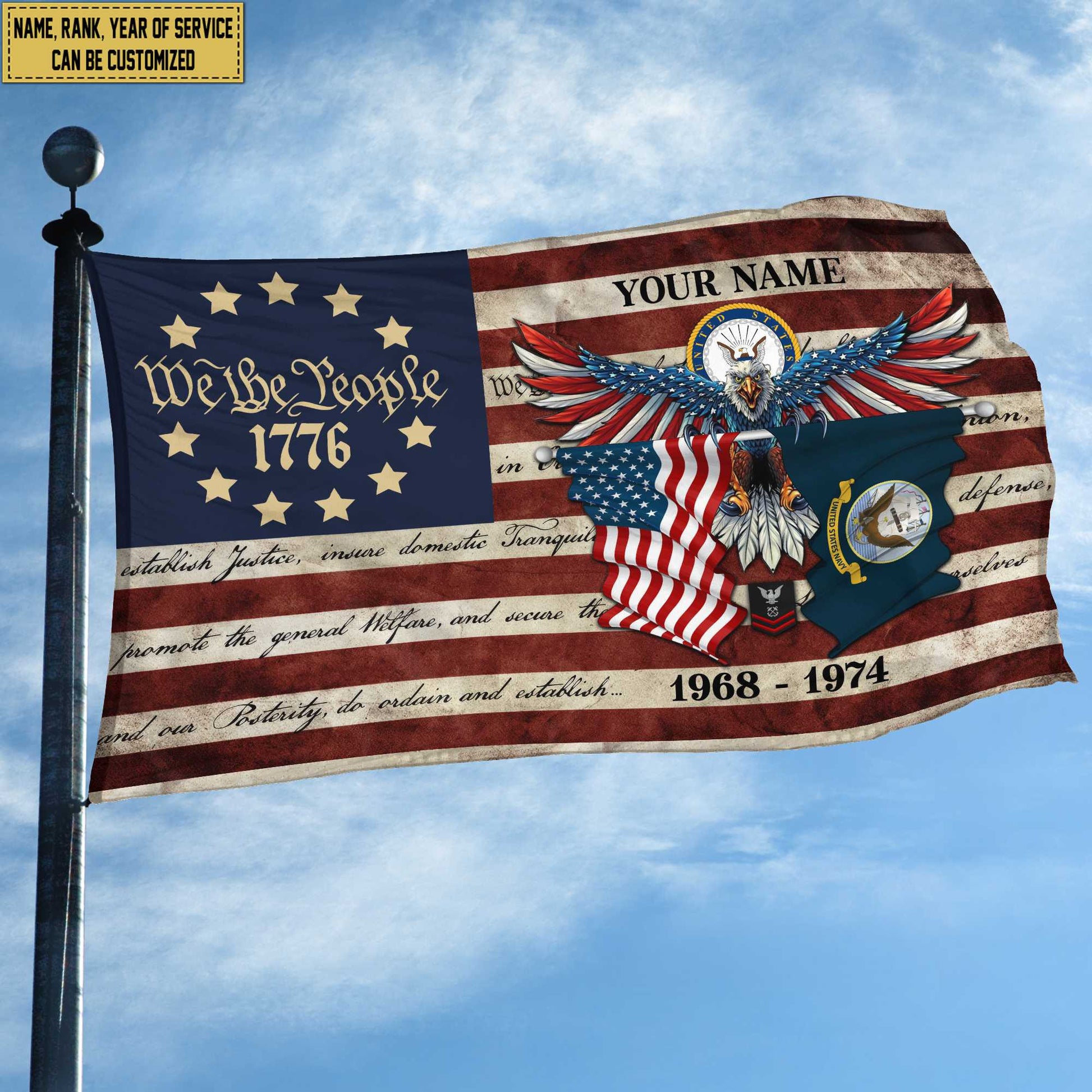 Premium Custom US Navy Grommet Flag VPVC105202, Gift For Navy Veteran, Best Gifts On Father's Day, Memorial Day, Independence Day, Veterans Day.
