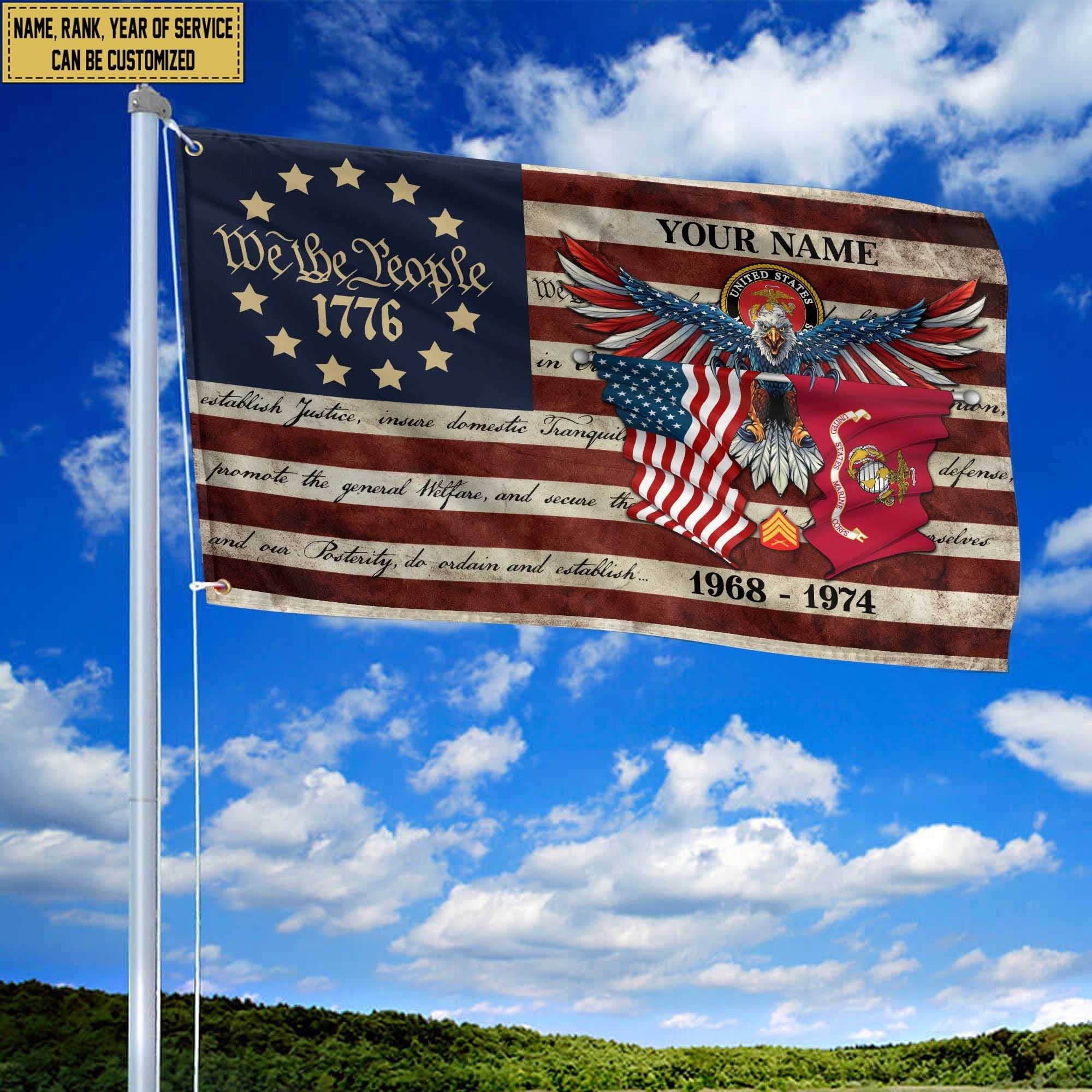 Premium Custom USMC Grommet Flag VPVC105203, Gift For Marine Veteran, Best Gifts On Father's Day, Memorial Day, Independence Day, Veterans Day.