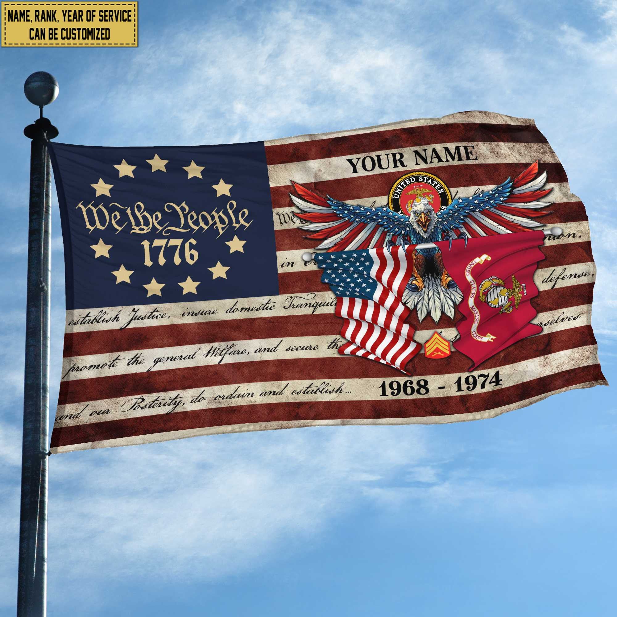Premium Custom USMC Grommet Flag VPVC105203, Gift For Marine Veteran, Best Gifts On Father's Day, Memorial Day, Independence Day, Veterans Day.
